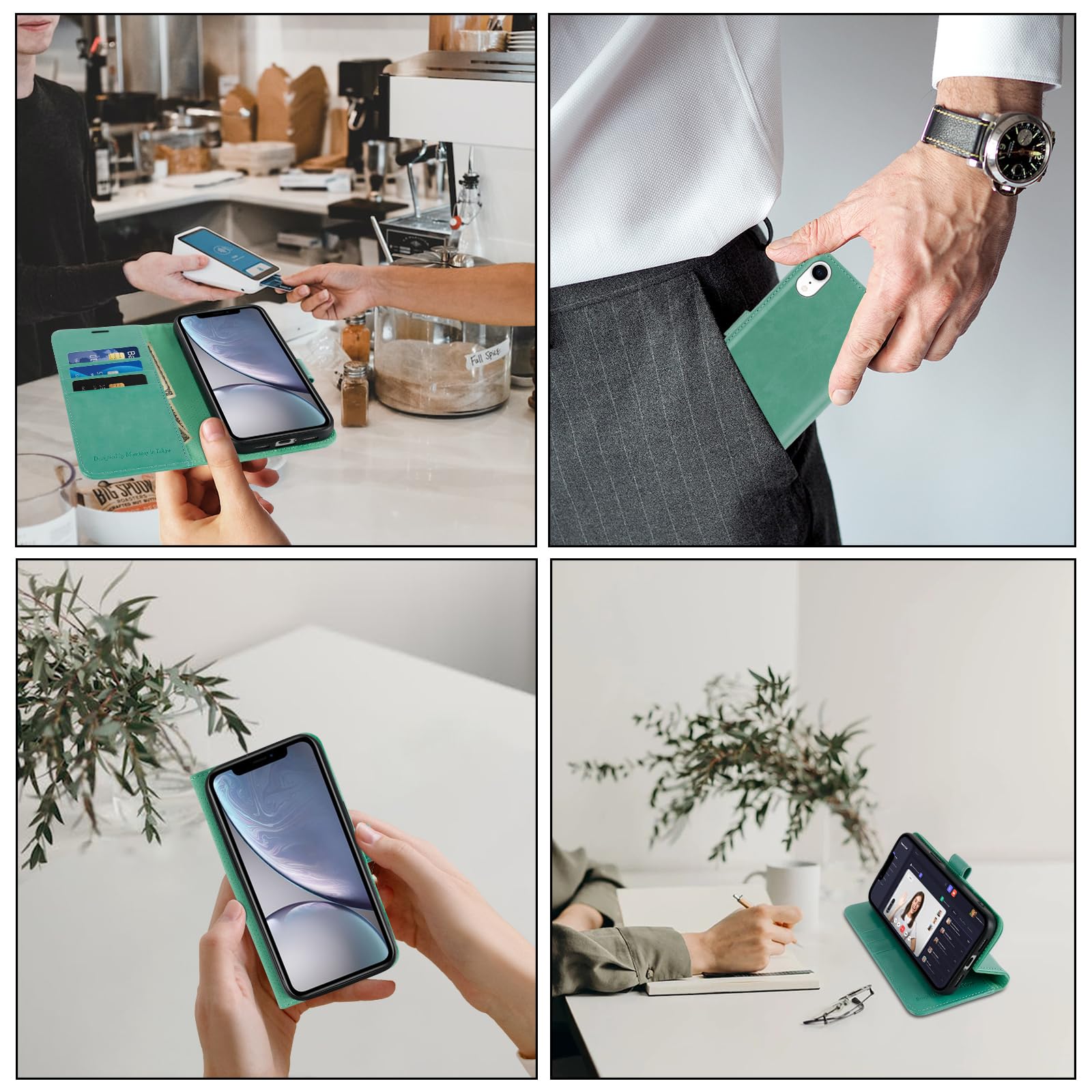 Monasay Wallet Case Compatible For Iphone Xr, 6.1-Inch, [Glass Screen Protector Included] [Rfid Blocking] Flip Folio Leather Cel