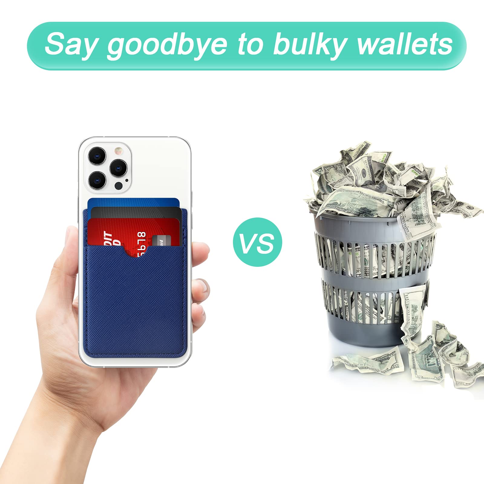 Weewooday 6 Pieces Phone Card Pocket Holder Phone Card Stick Pu Leather Cell Phone Card Pocket, Id Credit Card Wallet Phone Case