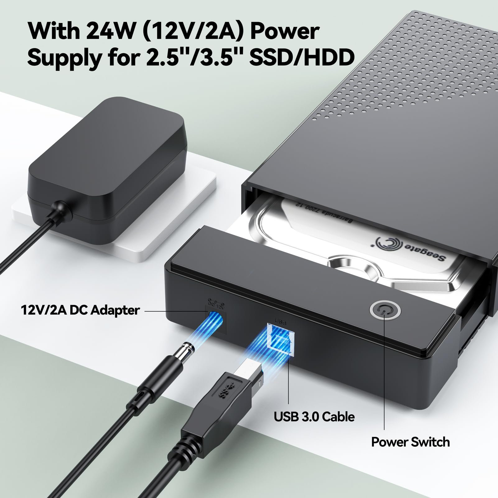 3.5 Hard Drive Enclosure, Clavoop External 3.5 2.5 Inch Ssd Hdd Enclosure Usb 3.0 Sata Reader Up To 20 Tb Hard Drive Case Data R