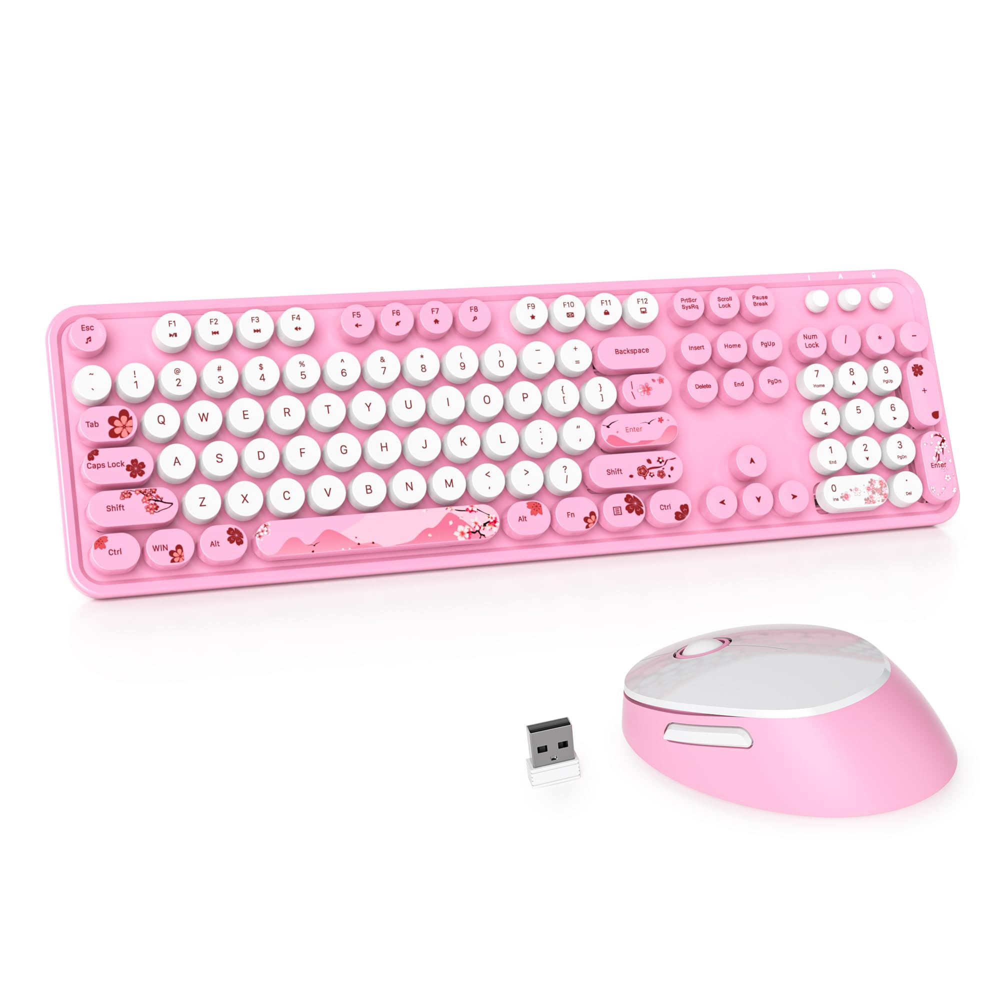 Cute Pink Wireless Keyboard and Mouse Set Retro Typewriter