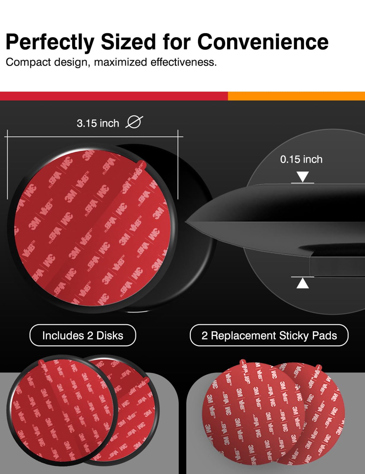 3M Vhb Dashboard Adhesive Sticky Pad Set For Car Mount - 3.15'' (80Mm) Disk With Secure Suction Cup Grip For Cell Phone Holder A