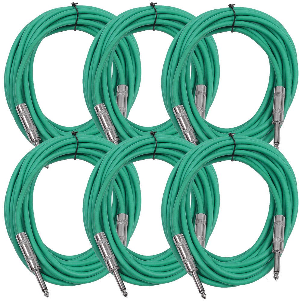 Seismic Audio - Sastsx-25 (6 Pack) - 25 Foot Ts 1/4'' Guitar, Instrument, Or Patch Cables Green