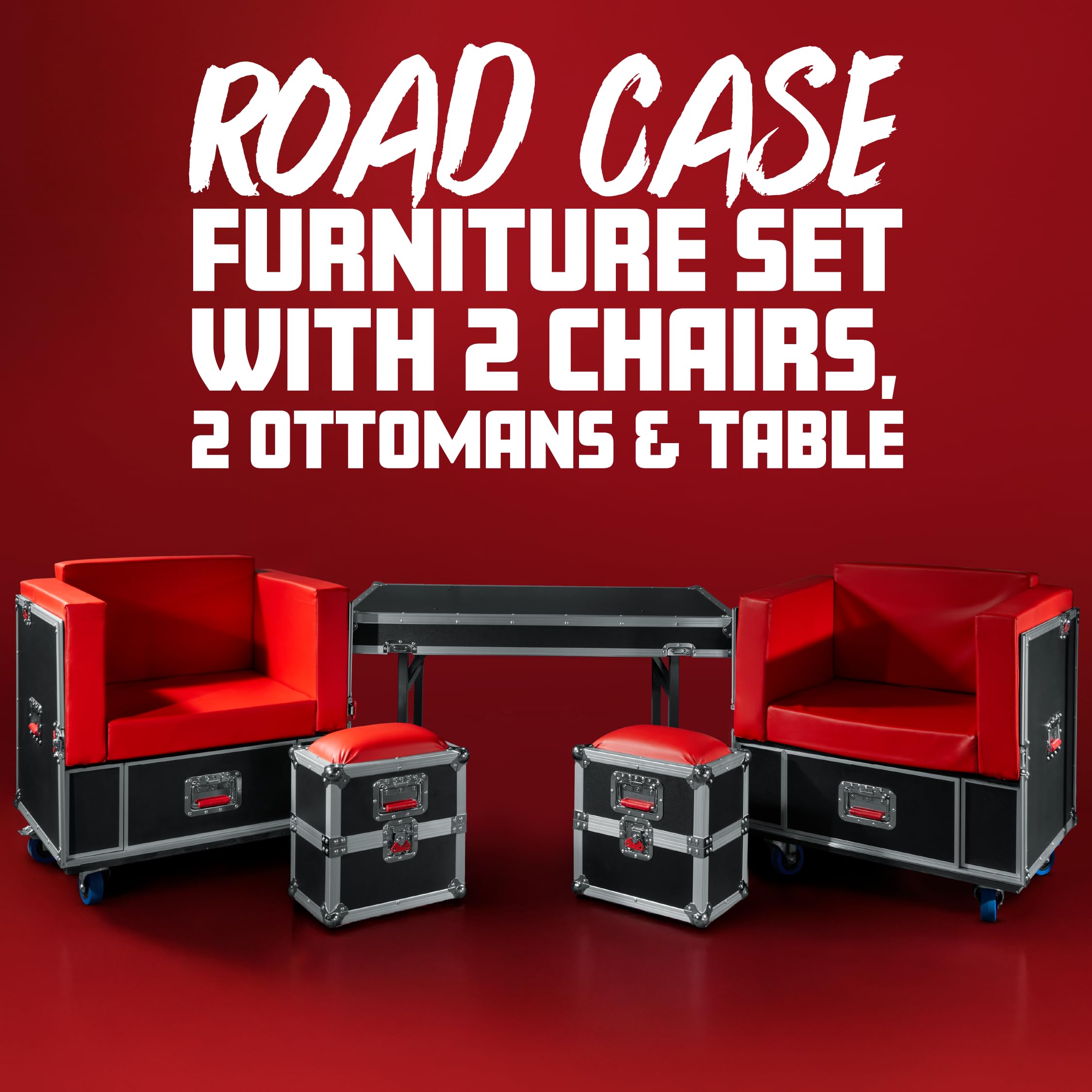 Gator Cases G-Tour Portabable Lounge Furniture Set, Ata Road Styled Case Breaks Down Into (2) Chairs, (2) Ottomans, And Table (G