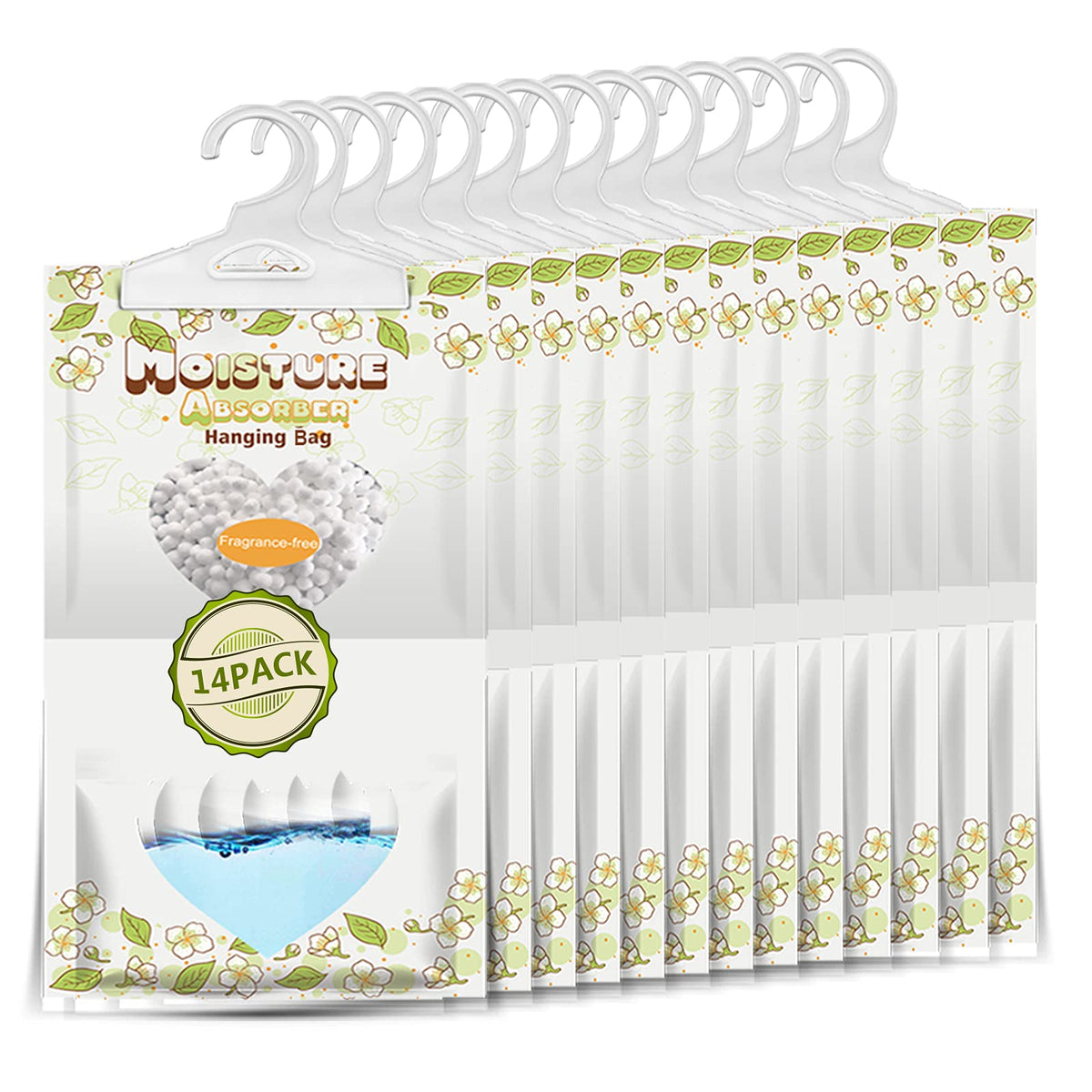 Zspeng 14 Pack Moisture Absorber Hanging Bags,220G/Pack Fagrance Free Moisture Bag,Hanging Closet Dehumidifier Bags For Basement
