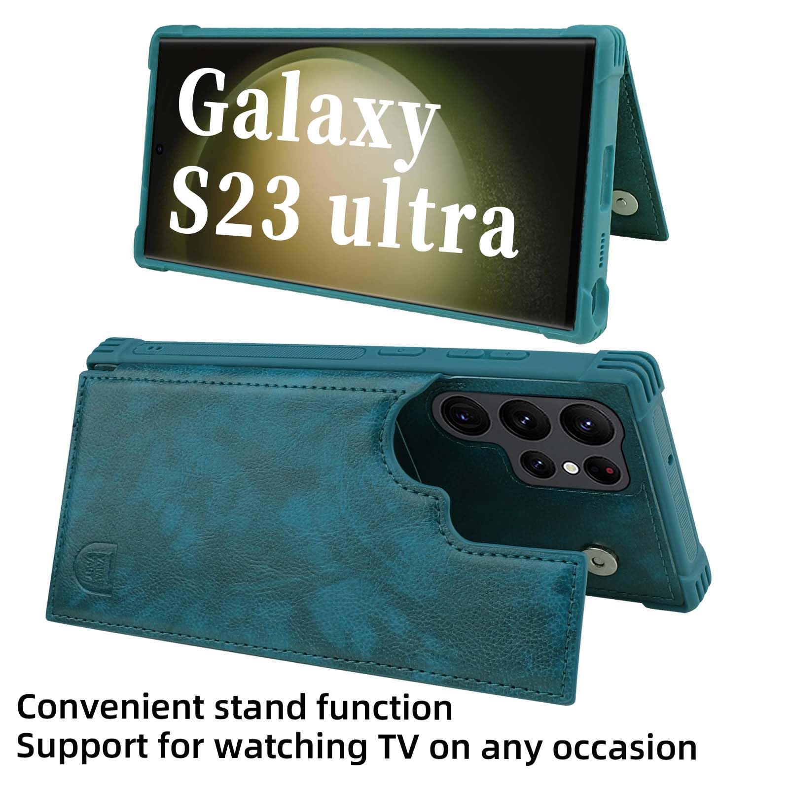 Vanavagy Wallet Case Compatible For Galaxy S23 Ultra For Women And Men,Leather Flip Folio Phone Cover Fits Magnetic Car Mount Wi