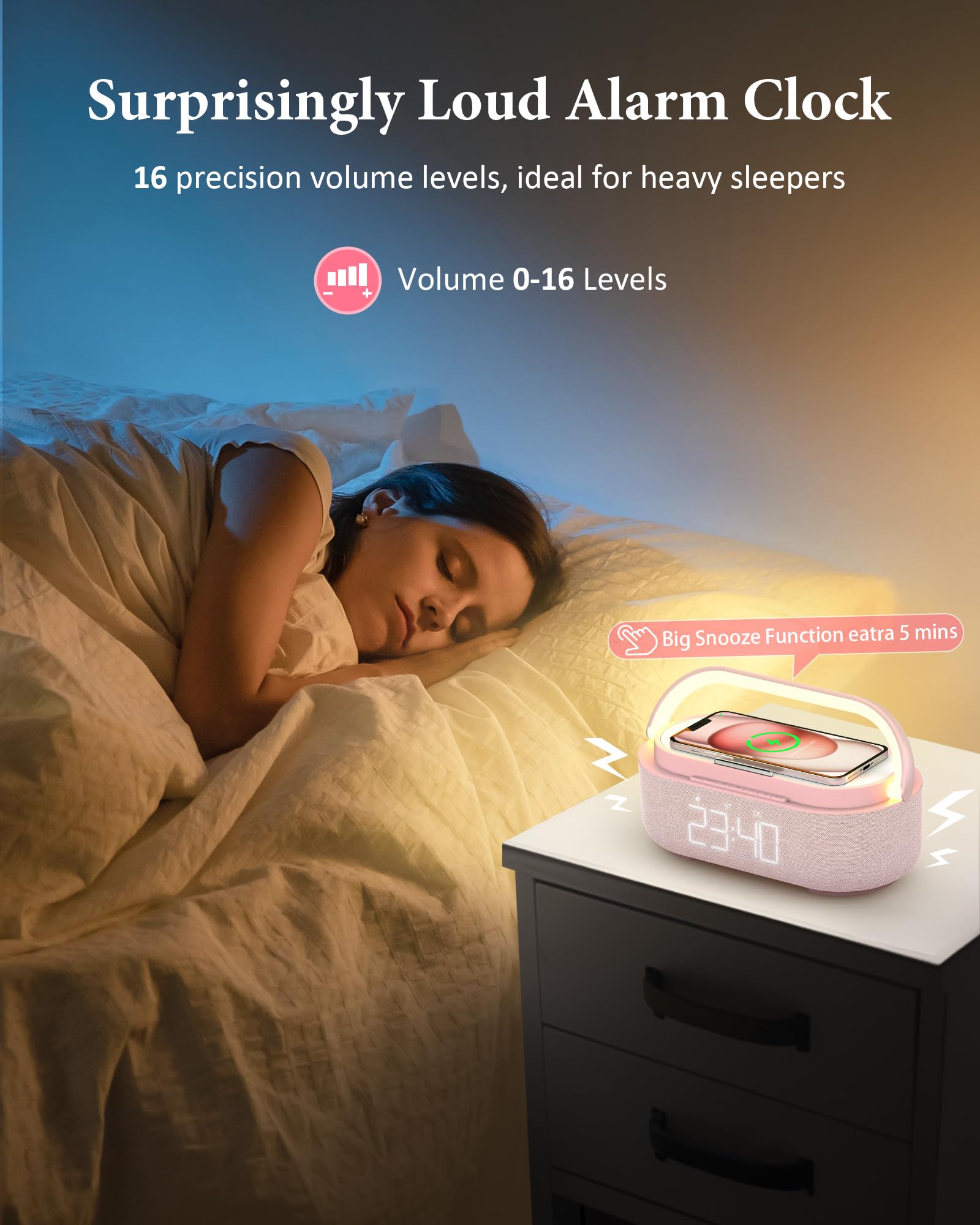 Colsur ?2024 Newest? Bluetooth Speaker, Fm Radio,Wireless Speaker Charger For Iphone, Dimmable Night Light, Dual Wireless Speake