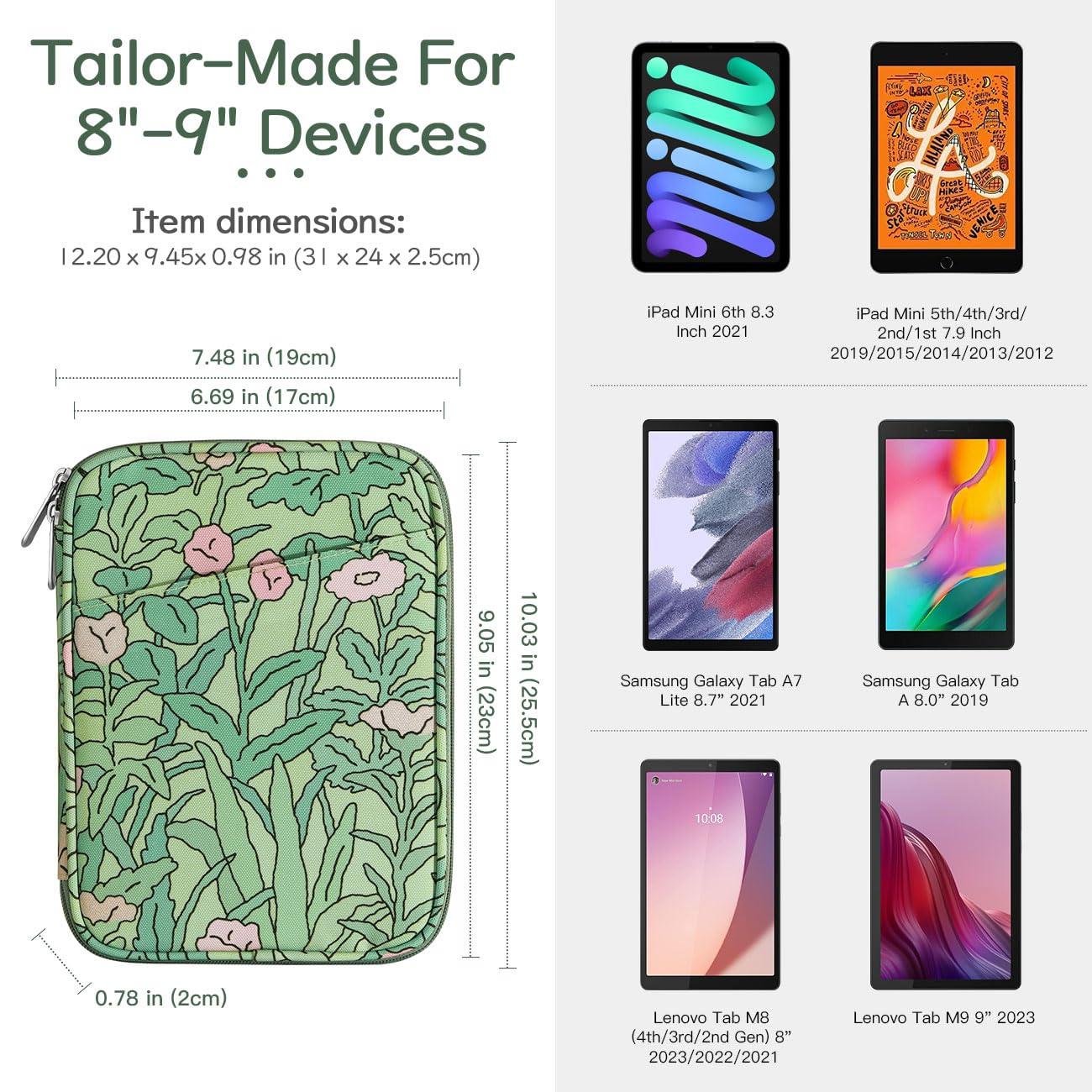 Dadanism 8-9 Inch Tablet Sleeve Bag Carrying Case For Ipad Mini 6 8.3 2021, Ipad Mini 5/4/3/2/1 7.9, Galaxy Tab A7 Lite 8.7 2021