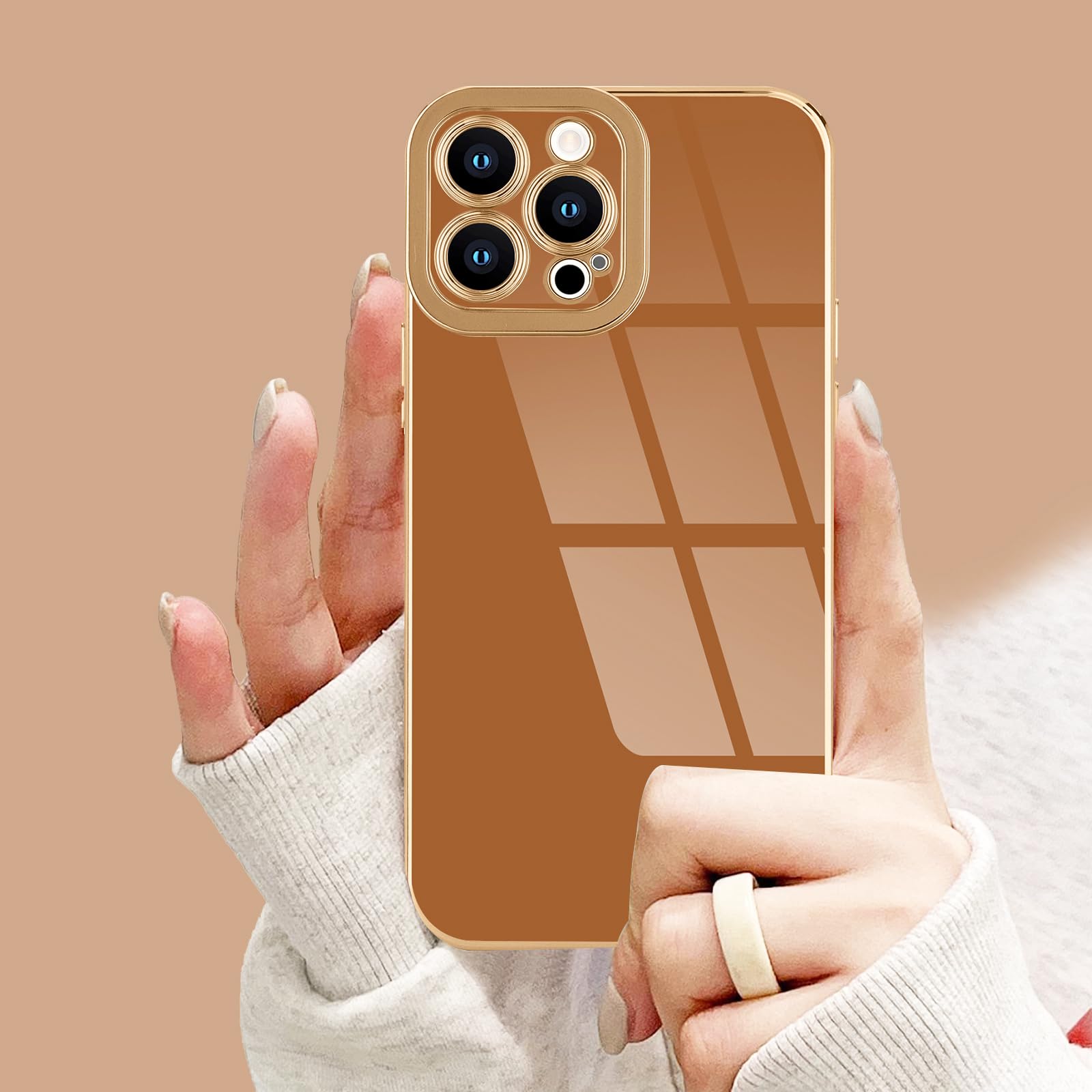 Lafunda Designed For Iphone 15 Pro Max Case Cute, Luxury Plating Cases For Women Girls Gold Edge Tpu Bumper Cover With Camera Pr