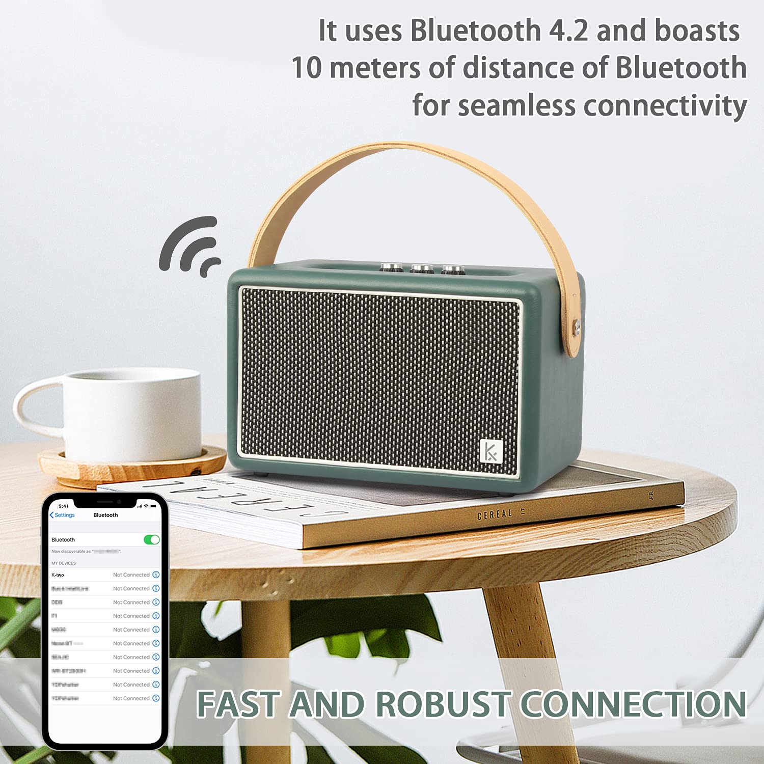 Konex Vintage Bluetooth Speaker, 40W Heavy Bass, 20H Playtime, Portable Wireless Outdoor Speaker, Green