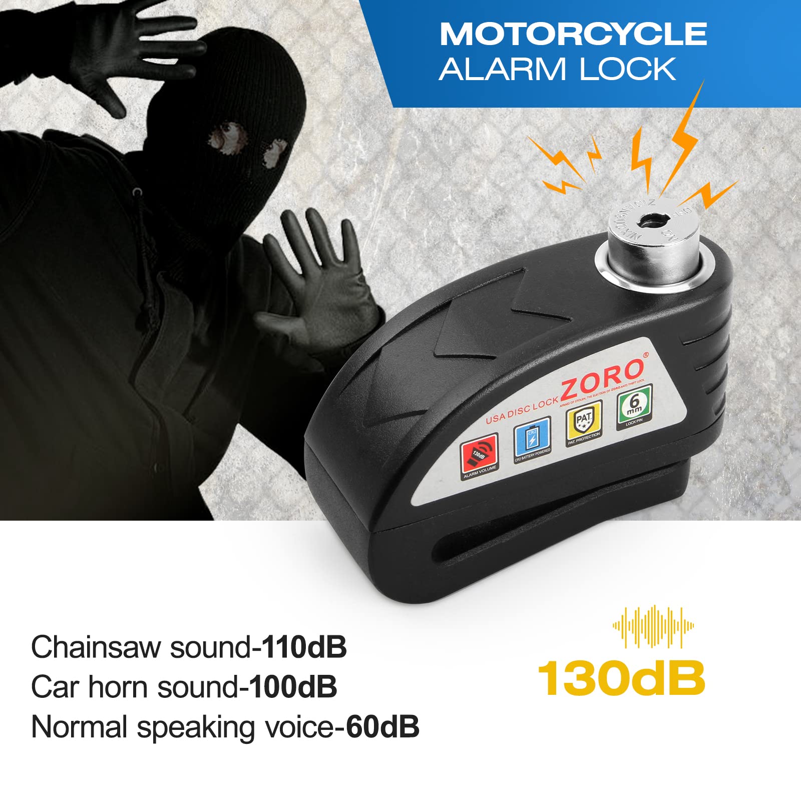 Opsoopi Motorcycle Lock, Disc Brake Lock With 130Db Alarm Sound Heavy Duty Motorcycle Locks Anti Theft Waterproof For Motorcycle