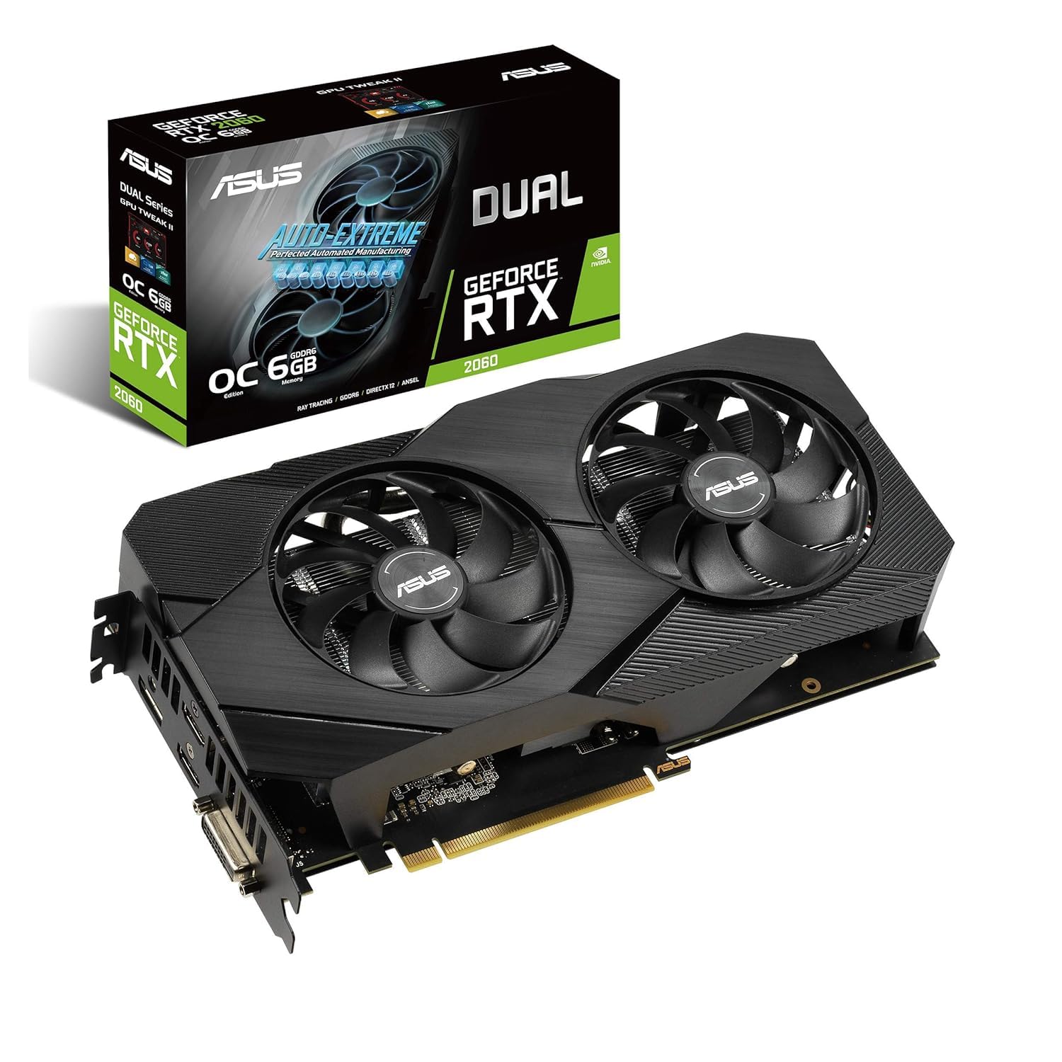 Asus Geforce Rtx 2060 Overclocked 6G Gddr6 Dual Fan Evo Edition Vr Ready Hdmi Displayport Dvi Graphics Card (Dual Rtx2060 O6G Ev
