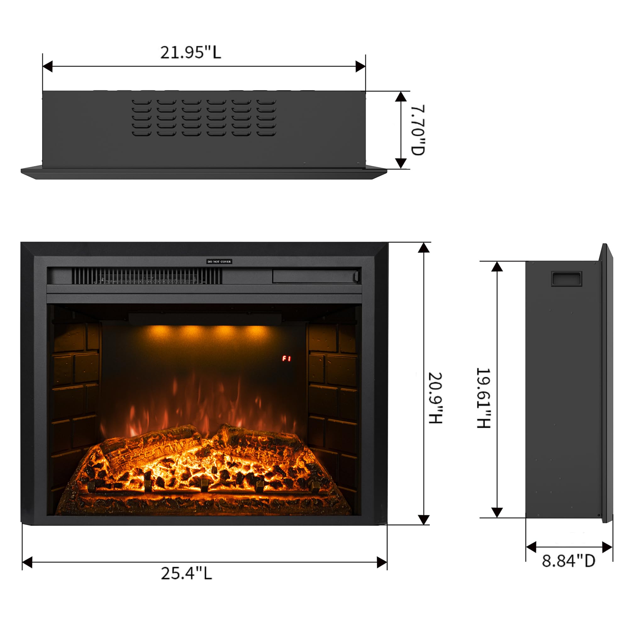 Dreamflame Electric Fireplace Insert 22 Wide, Wall Fireplace Electric With Remote Control, Realistic Log And Crackling Sound, Ov
