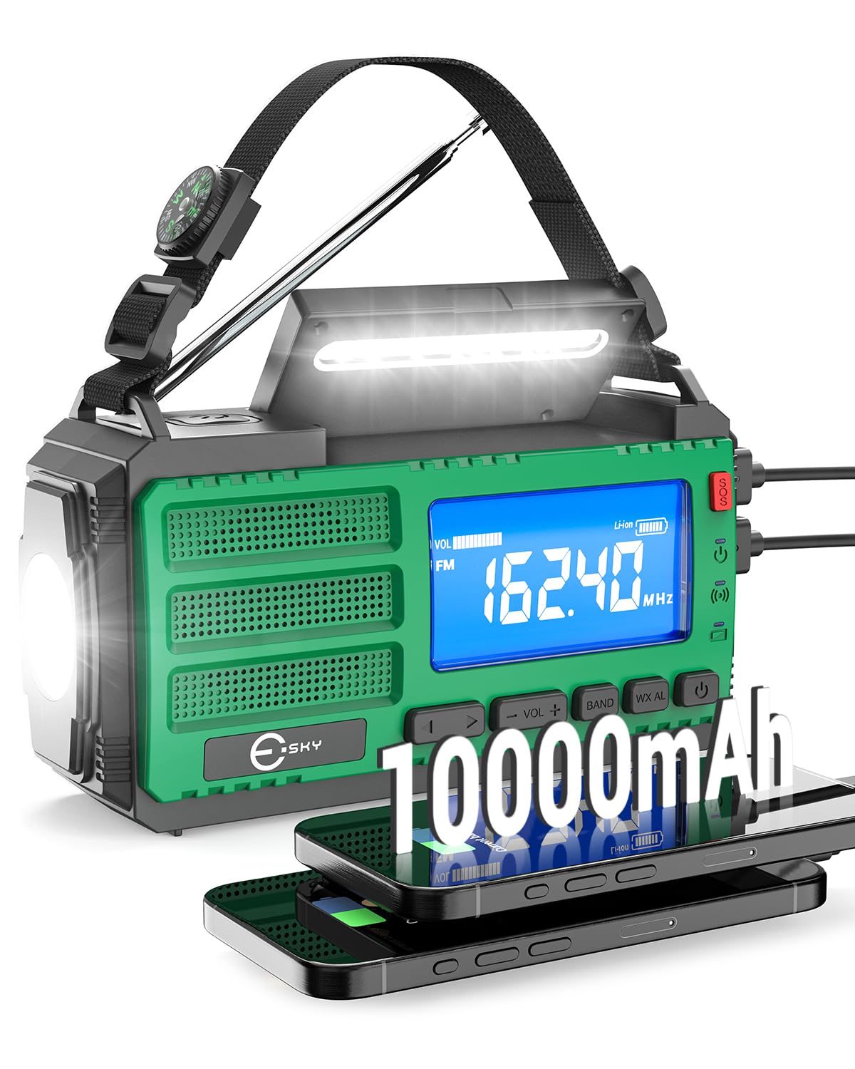 Esky 10000Mah Emergency Hand Crank Radio, Am/Fm/Noaa Portable Weather Alert Radio With Flashlight, Solar Powered Rechargeable Ra