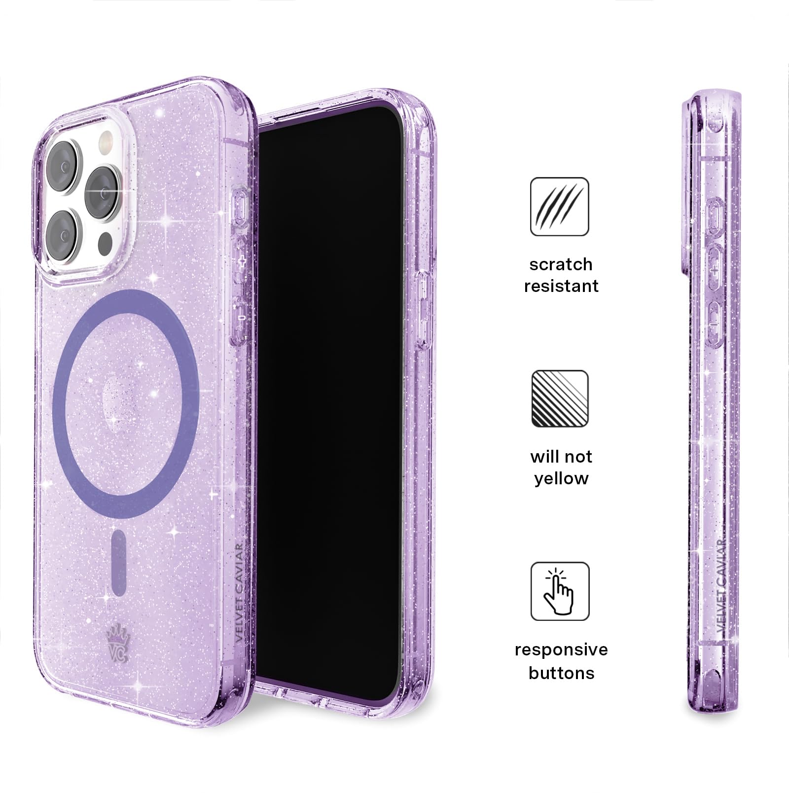 Velvet Caviar Compatible With Iphone 15 Pro Max Case Purple Glitter [8Ft Drop Tested] Compatible With Magsafe   Cute Protective