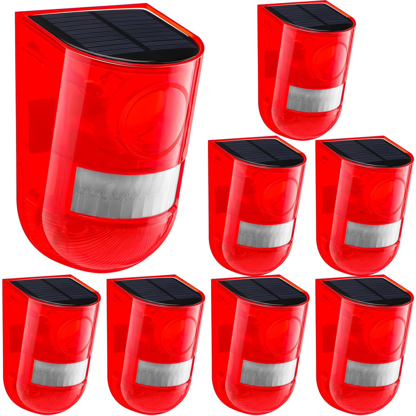 Qualirey 8 Pack Solar Sound And Light Alarm Motion Sensor 129Db Outdoor Dog Baking Security Siren Waterproof Motion Activated De