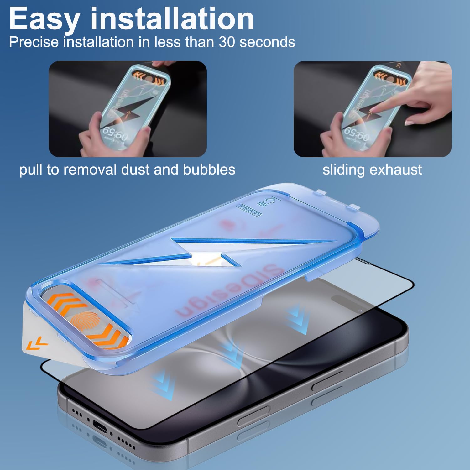 Iphone 16 Pro Max Screen Protector, 6.9-Inch Tempered Glass, 9H Hardness, 2-Pack With Installation Kit,Automatically Removing Du