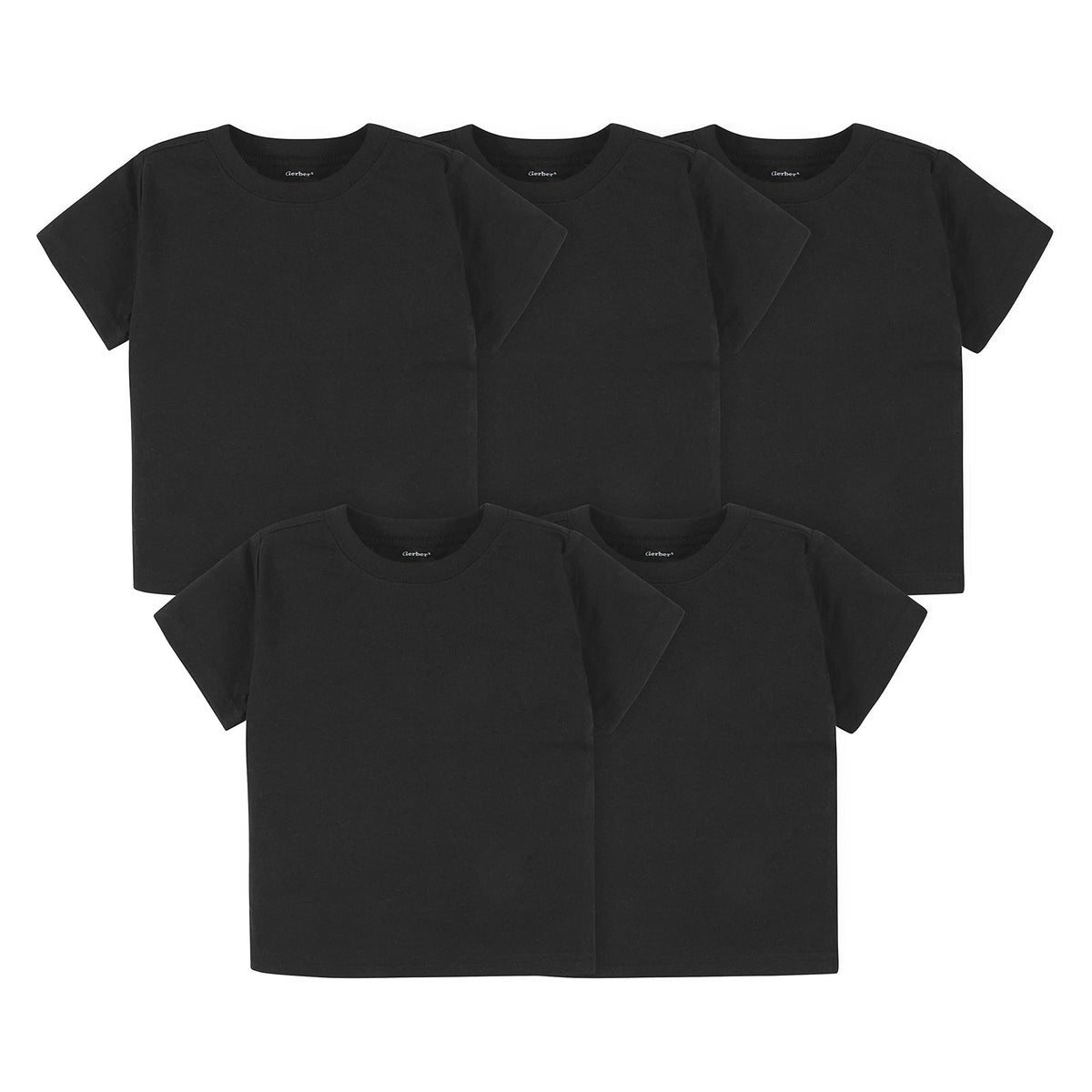 Gerber Baby Toddler 5 Pack Solid Short Sleeve T Shirts Jersey 160 Gsm, Black, 12 Months