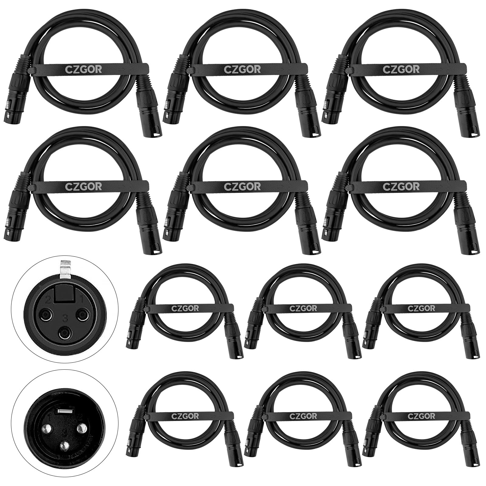 Czgor Dmx Cable 3.9Ft, 10 Pack, Flexible 3 Pin Xlr Male To Female For Stage Lighting Signal Connection