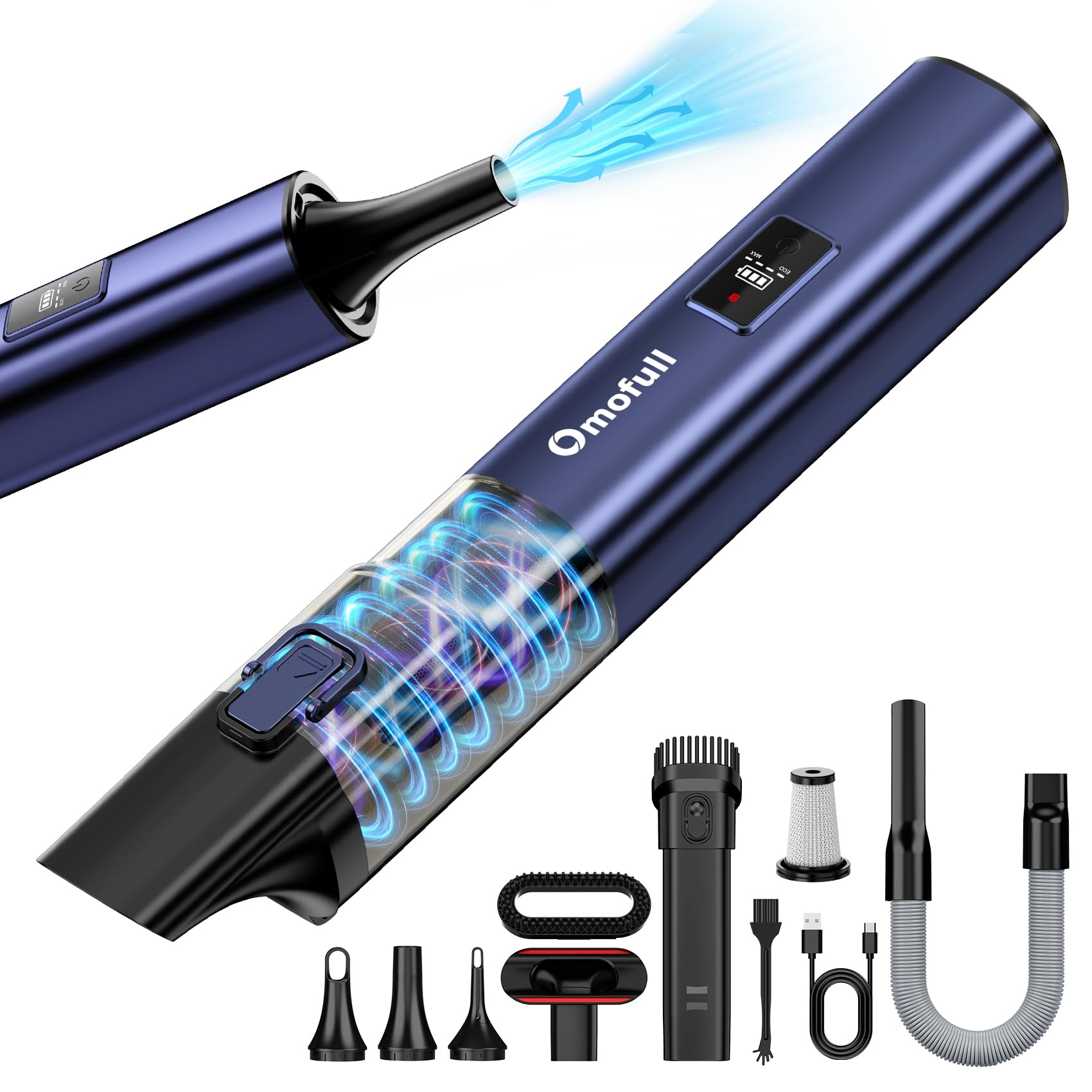 Omofull Car Vacuum Portable Cordless, 19500Pa 4in1 Handheld Vacuum Cordless Vacuum Cleaner&Air Duster with MultiNozzles, 140W