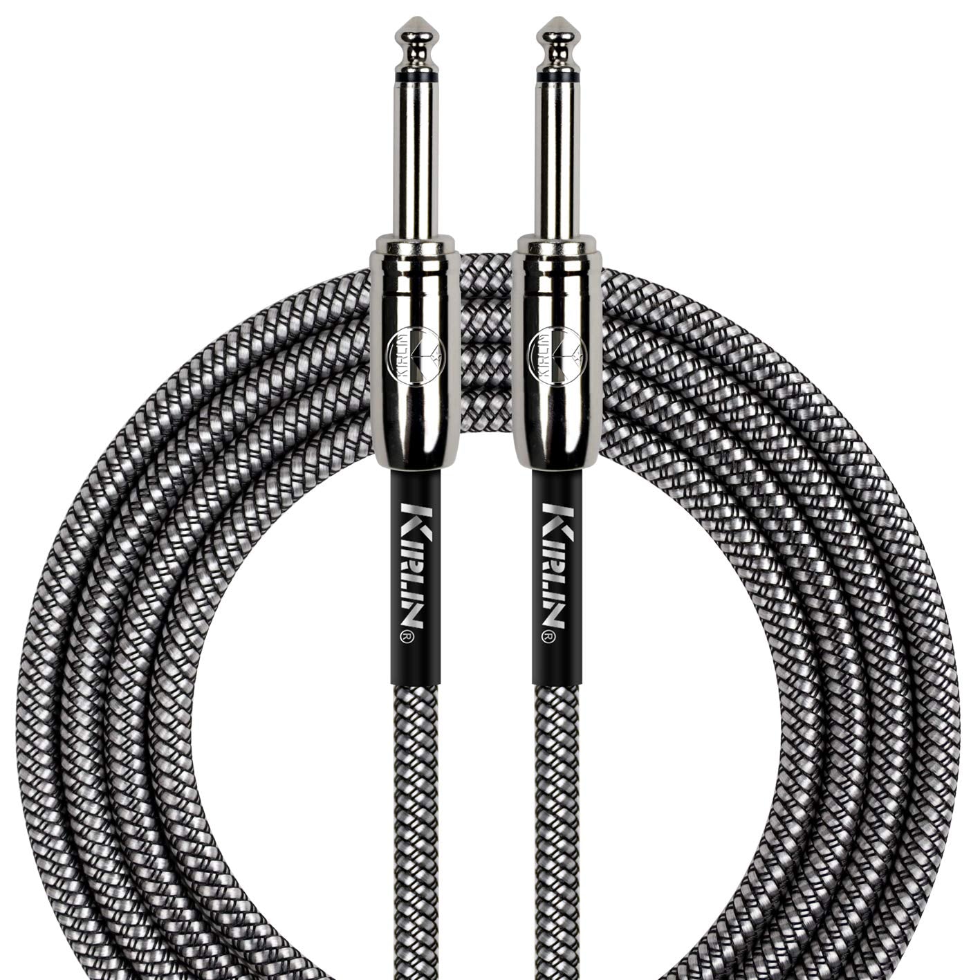 Kirlin Cable Iwc 201Pn 10/Bk   10 Feet   1/4 Inch Straight Instrument Cable Black White Tweed Woven Jacket