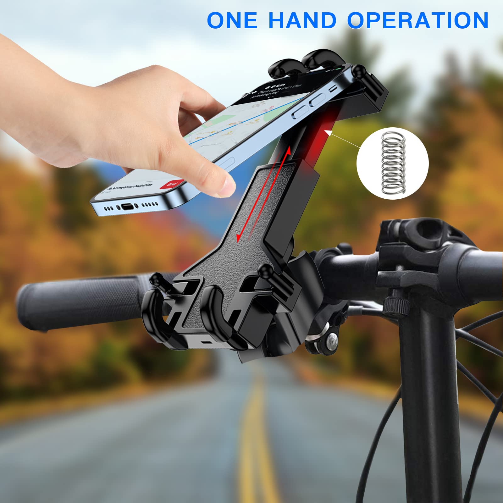Kairiyard Motorcycle Phone Mount, Bike Phone Mount Holder Heavy Duty Thicker Motorcycle Handlebar Phone Mount Clamp, One Hand Op