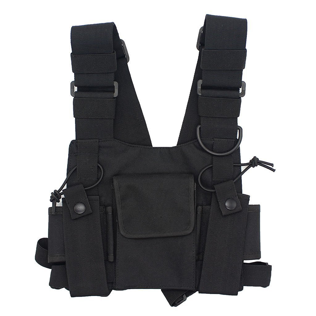 Goodqbuy Radio Chest Harness Rig Bag Pocket Pack Holster Vest For Two Way Radio (Rescue Essentials) (Black)