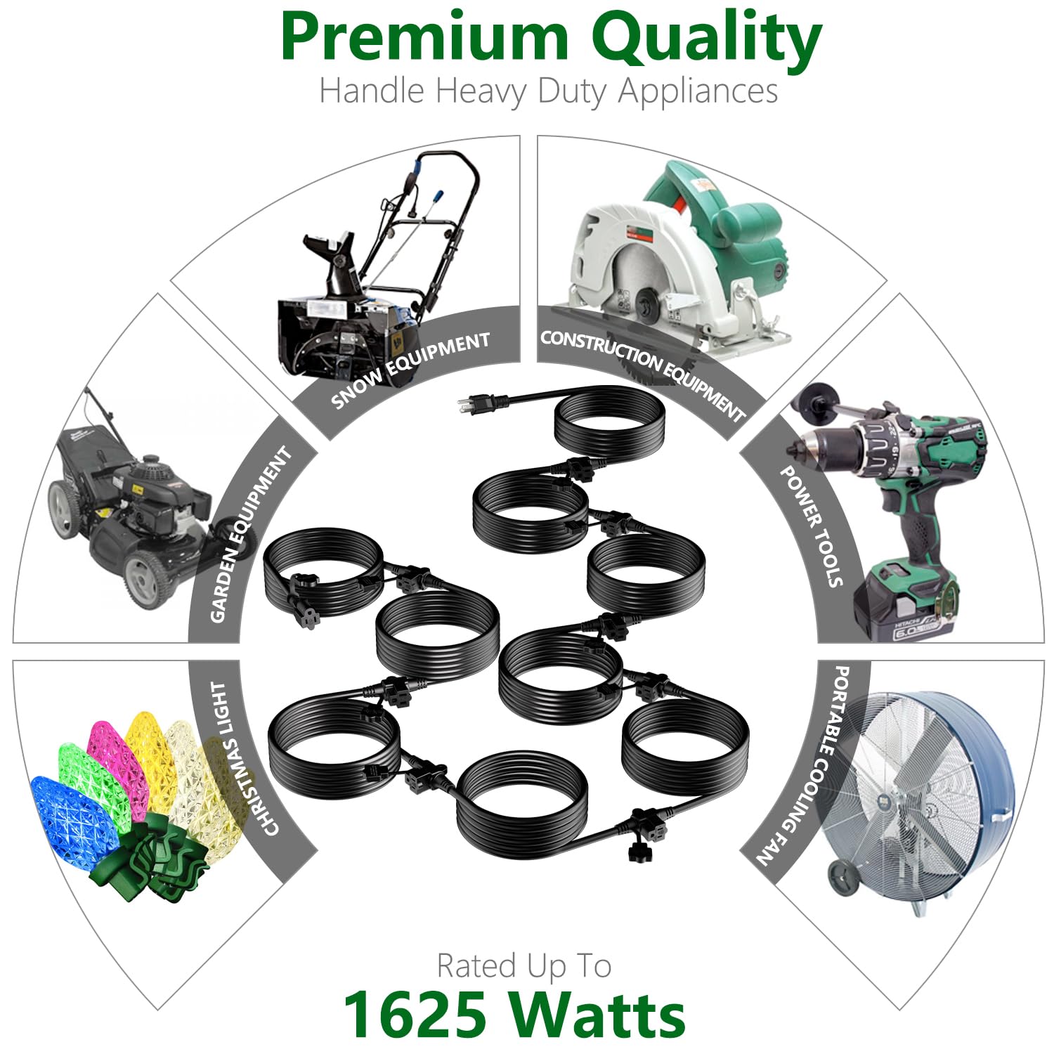 K Kasonic   Outdoor Extension Cord 75 Ft, Evenly Spaced 6 Outlets Plugs, 16/3 Sjtw Weatherproof Multiple Outlets Wire For Landsc