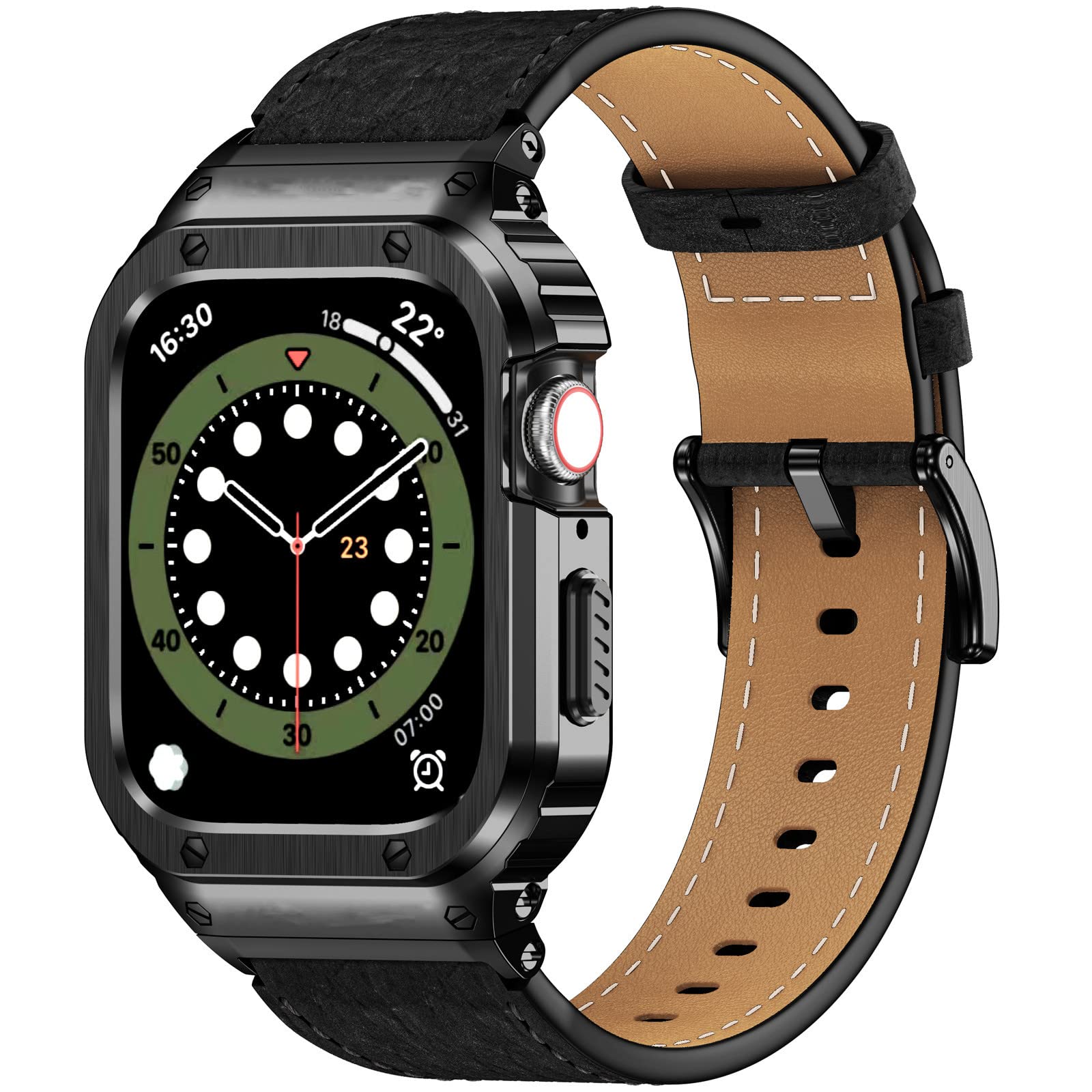 Suplink Stainless Steel Case And Bands Compatible With Apple Watch Se Band Series 6 5 4 3 2 1,Leather Strap Rugged Apple Watch C