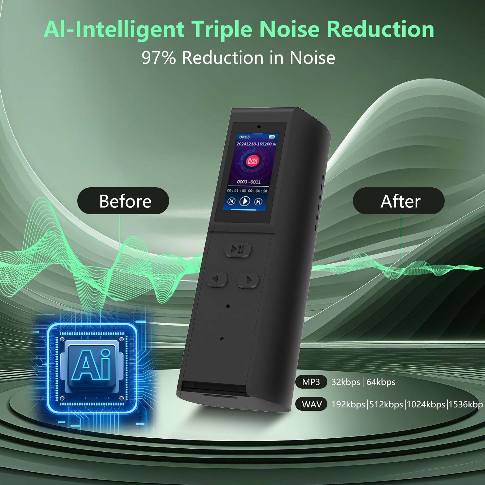 128Gb Digital Voice Recorder With Playback: Magnetic Audio Recorder With Ai Noise Cancellation, 230 Hours Continuous Recording D