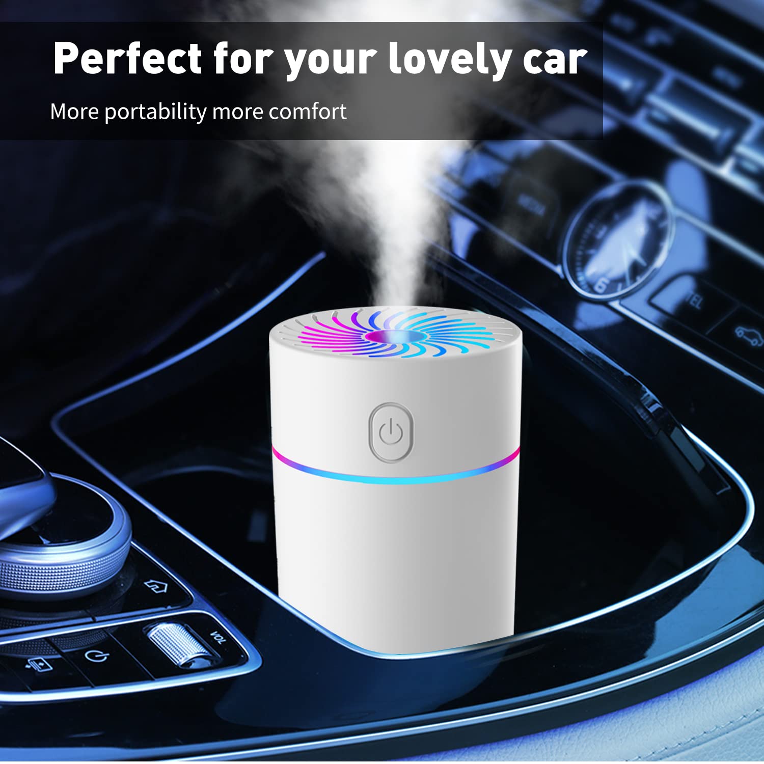 Portable Mini Humidifier With 7 Color Lights, Cool Mist Small Desk Humidifiers Car Humidifier [2 Mist Modes] Usb Personal Deskto