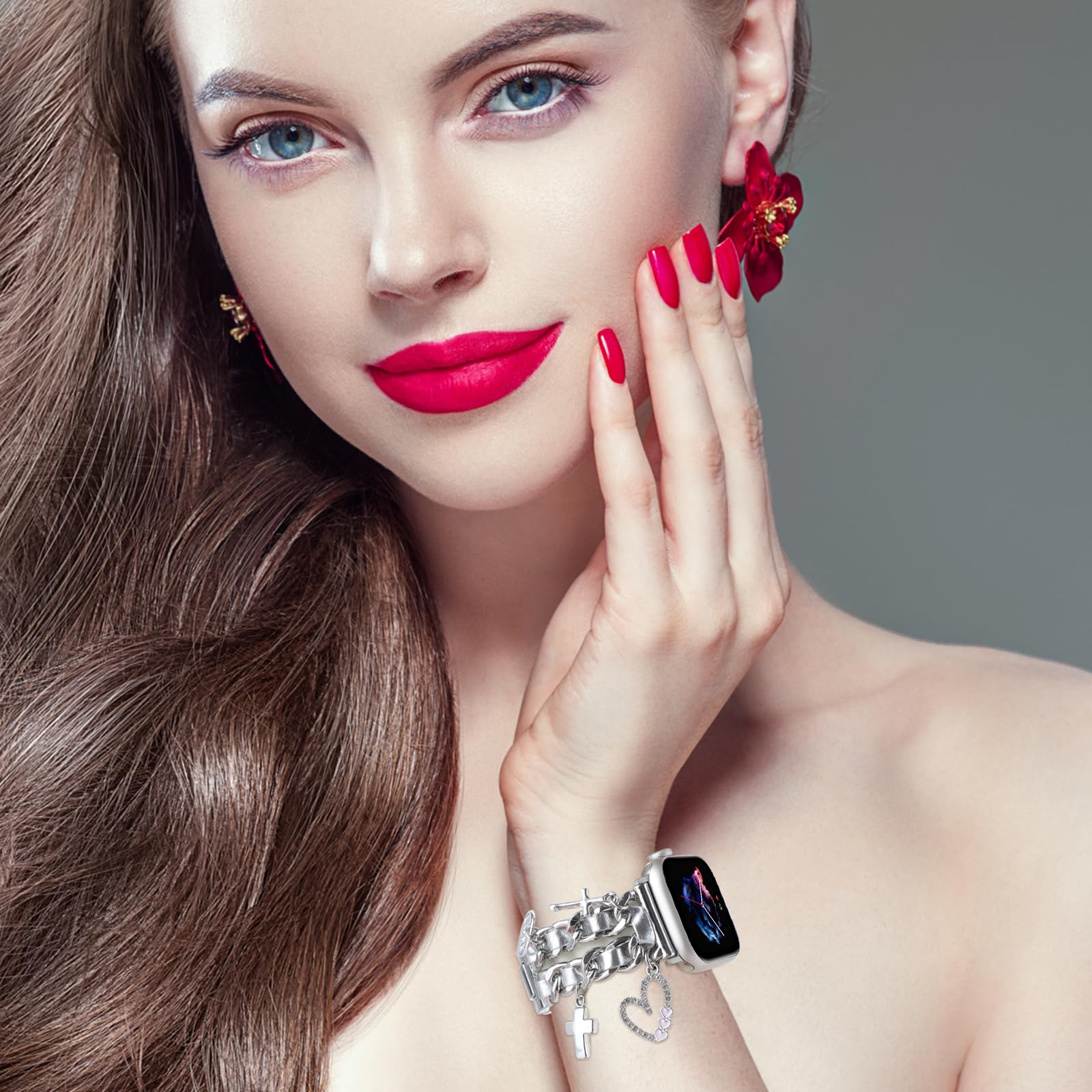 Realsign Stylish Metal Wristband Compatible With Apple Watch 38Mm, 40Mm, 41Mm, Series 9, 8, 7, 6, 5, 4, 3, 2, 1, Silver Leather