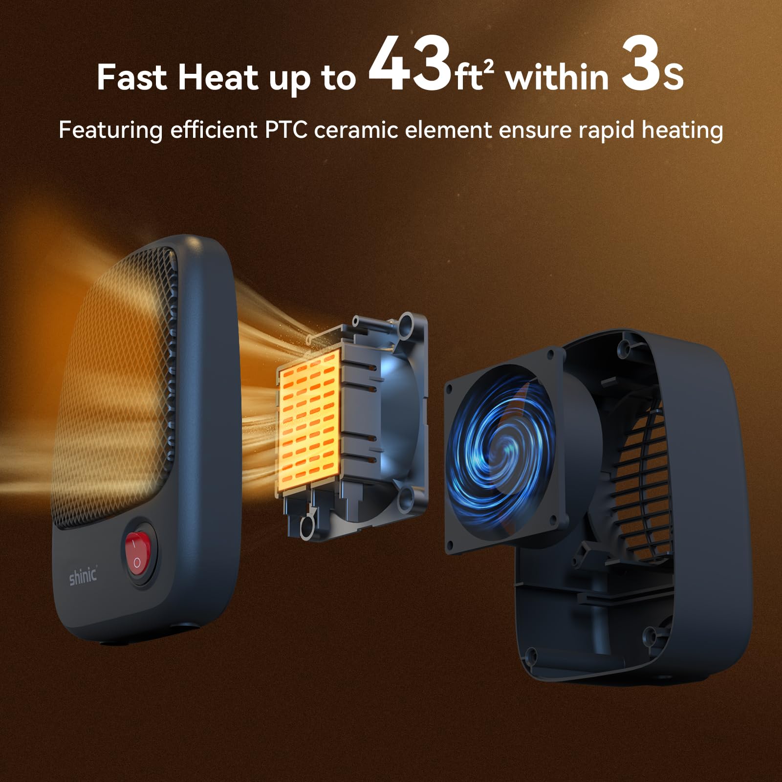 Shinic Small Space Heater With Overheat Protection, 500W Mini Ptc Ceramic Heater, Fast Heating And Quiet, Portable Electric Heat