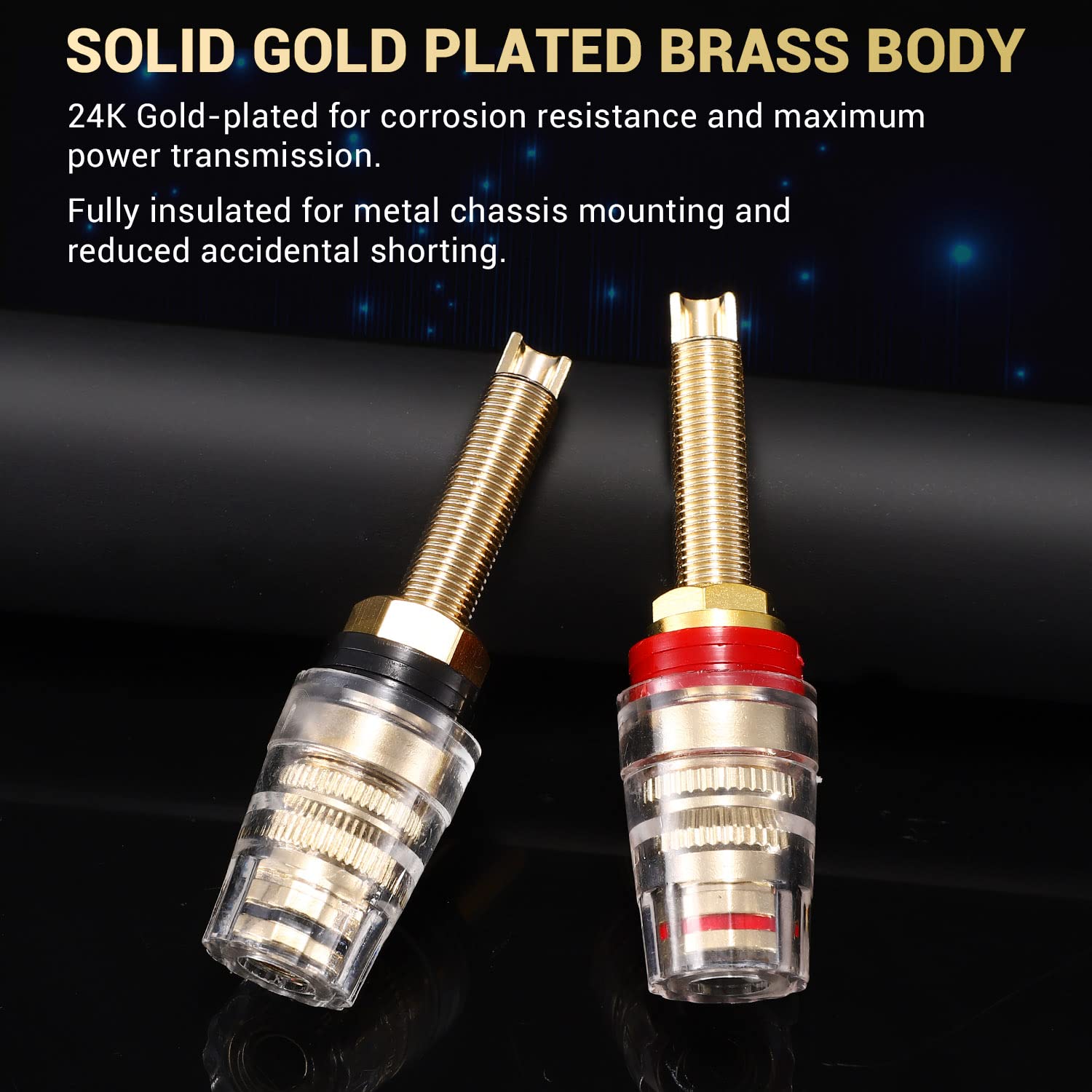 Facmogu 4Pcs Black & Red Heavy Duty 5 Way Binding Post Banana Jacks 4Mm, 24K Gold Plated Sold Brass Insulated Binding Post Banan