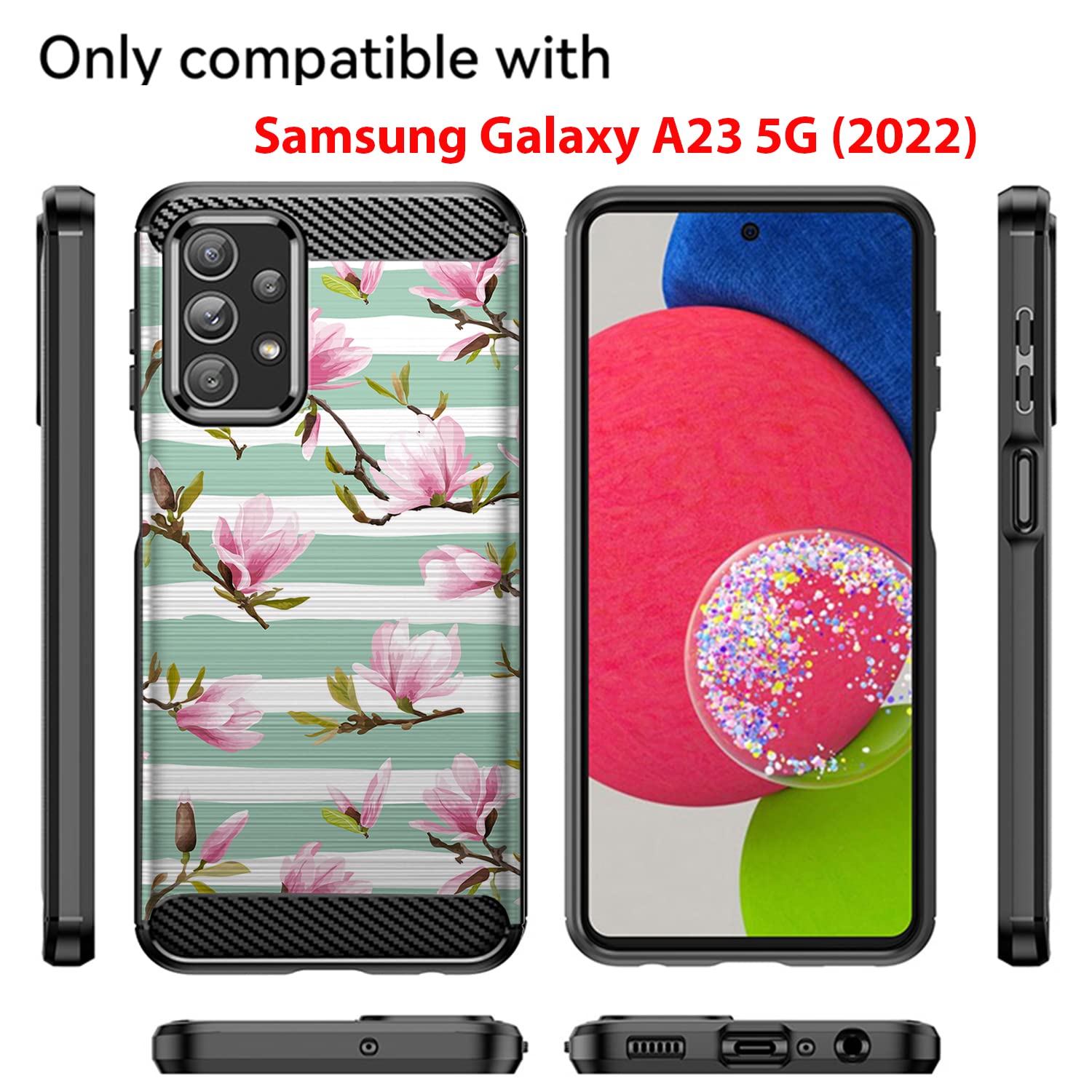 Casesondeck Case Compatible With [Samsung Galaxy A23 5G / A23 Case] Tribal Floral Matte Tpu Flexible Carbon Fiber Textured (Stri