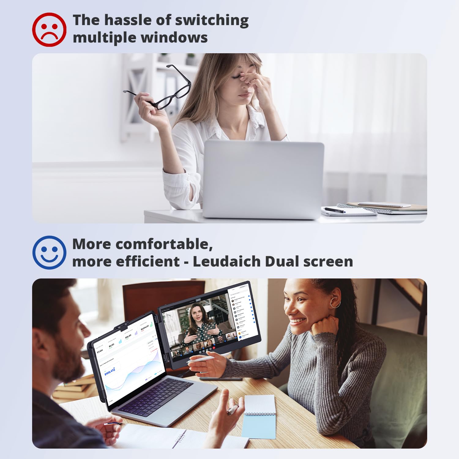 Leudaich Laptop Screen Extender, Fhd 1080P Ips 14'' Laptop Monitor Extender, Plug And Play Hdmi/Type C   Compatible With Windows