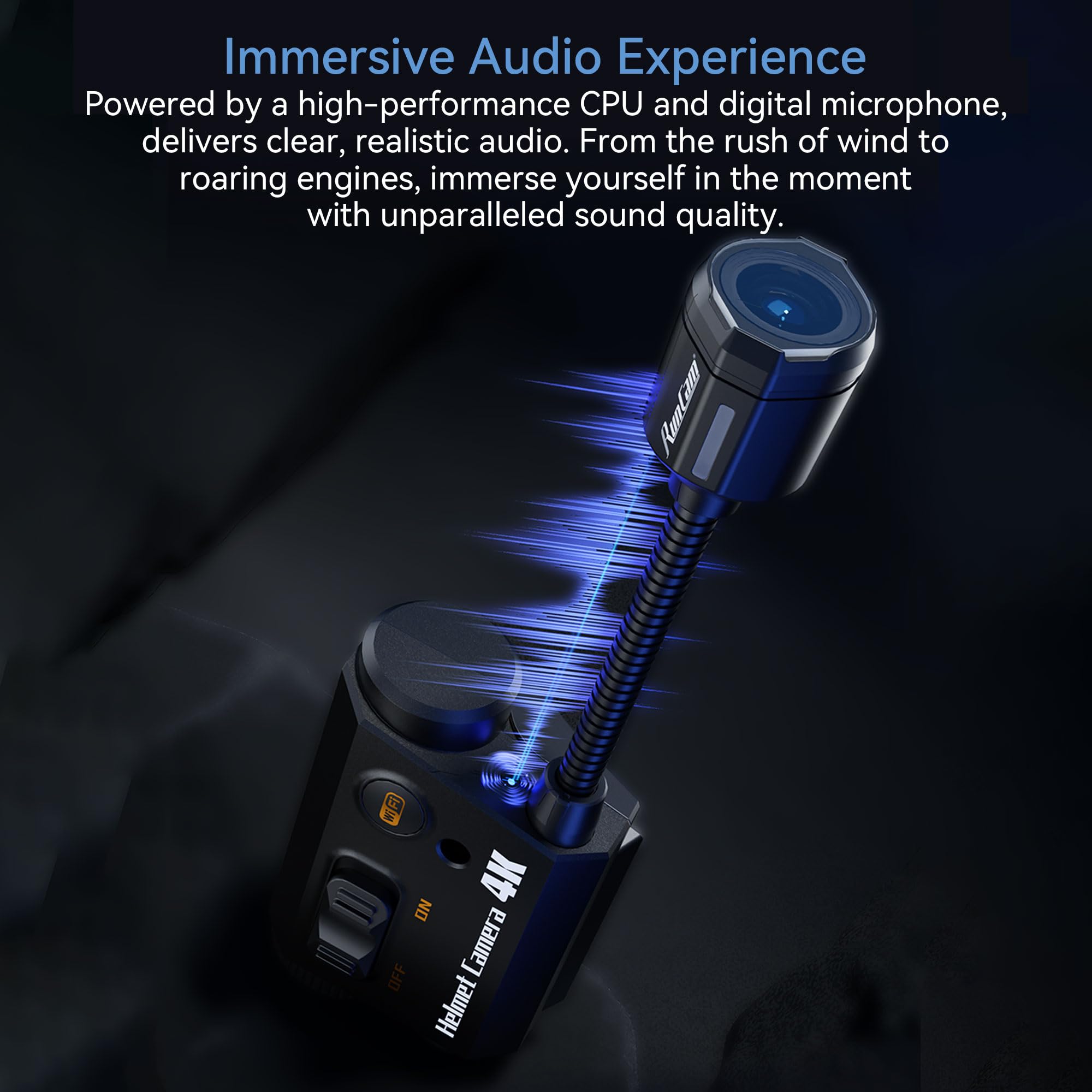 Runcam Helmet Camera, 4K Bendable Action Camera With 6 Hours Recording With App Control For Airsoft Paintball Tactical Helmet Ri