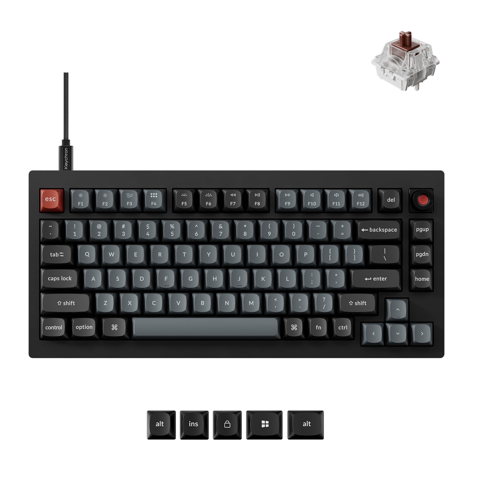Keychron V1 8K Custom Mechanical Keyboard, 75% Wired Layout, Ultra-Low Latency 8000Hz, QMK Programmable, Hot-Swappable Brown Swi