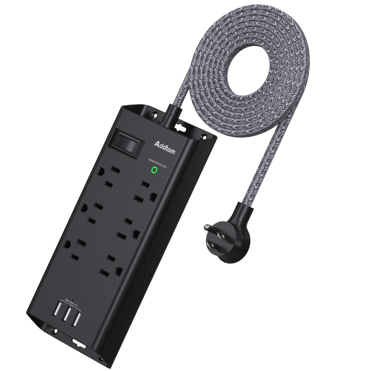Power Strip Surge Protector, Addtam 6 Outlets And 3 Usb Ports 5Ft Long Extension Cord, Flat Plug Overload Surge Protection Outle