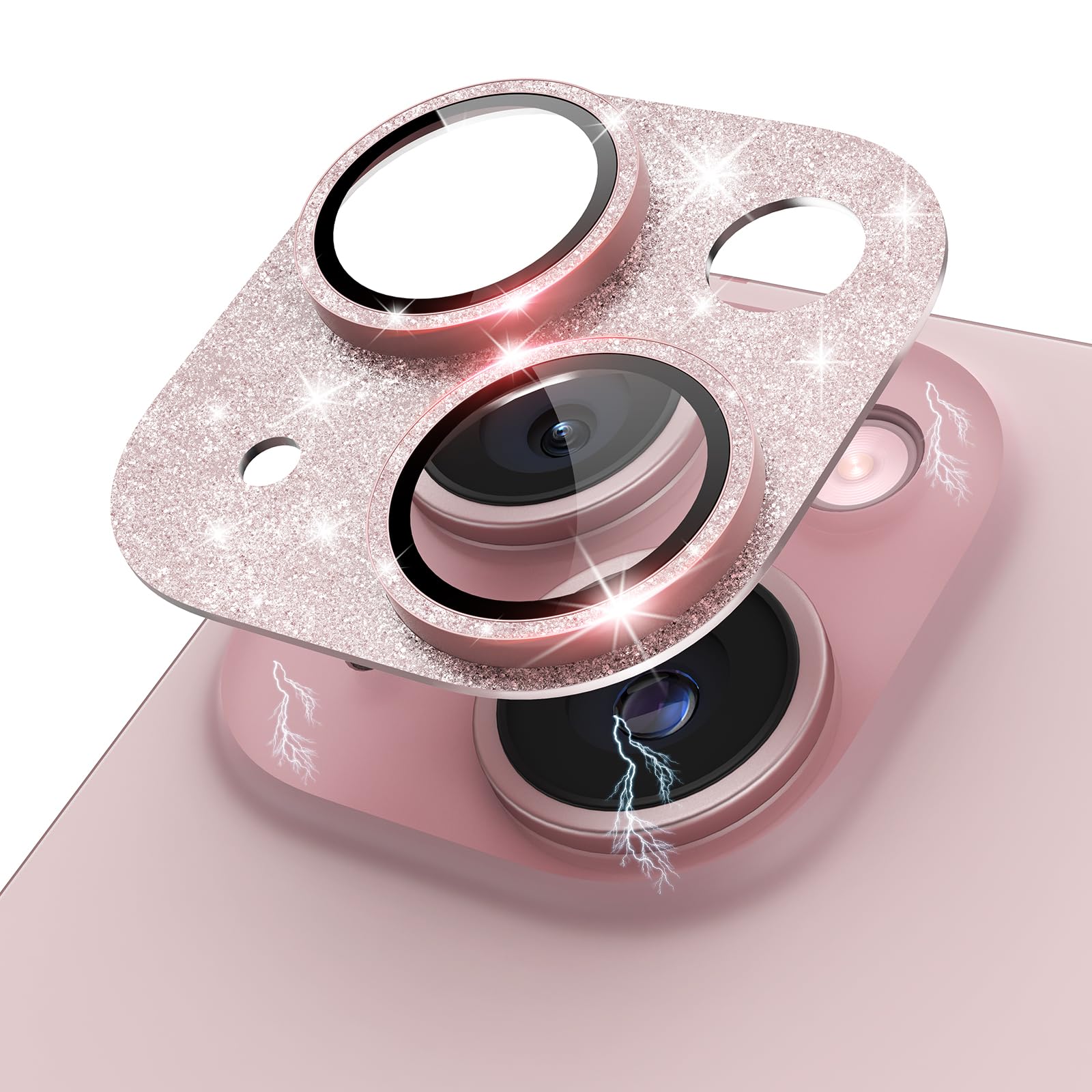 Kanosan Iphone 15 Pro/Pro Max 9H Tempered Glass Camera Lens Protector With Aluminium Alloy Ring, Glitter Plus, Case Friendly, Gl