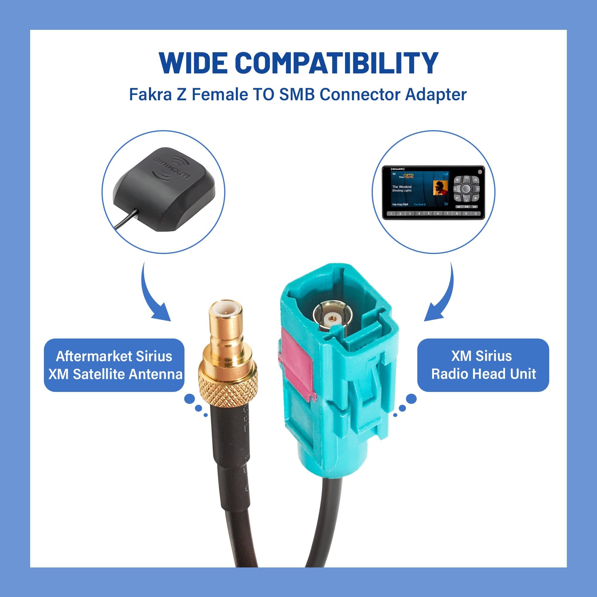 Anina 8 Inch Fakra Z Female To Smb Male Connector Adapter For Car Sirius Xm Satellite Radio Receiver Tuner To Aftermarket Xm Antenna, Coax Pigtail Cable For Vehicle Truck Gm Ford Jeep Ram Toyota