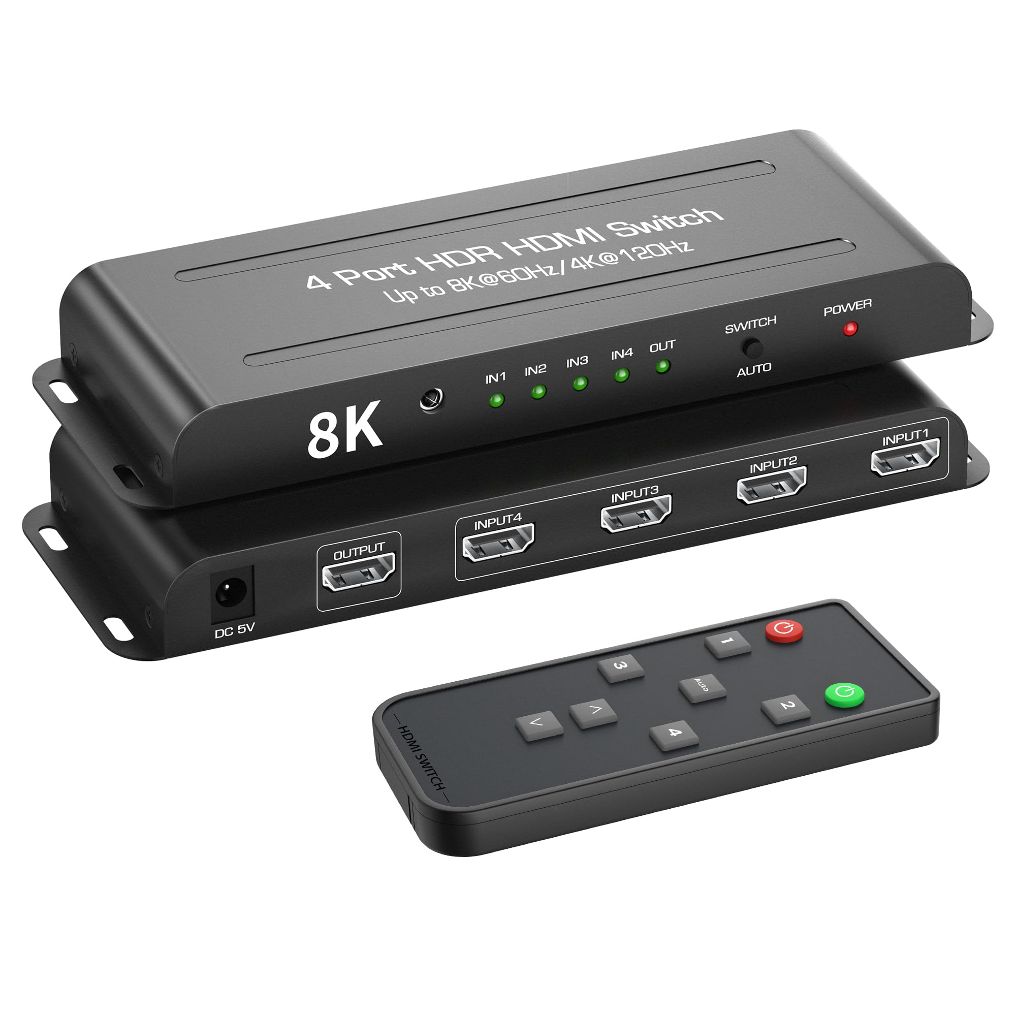 8K Hdmi 2.1 Switch 4 In 1 Out, Ferrisa 4K@120Hz Hdmi Switcher Selector 4 Port With Ir Remote Support 8K@60Hz, Auto Switch, Hdcp 2.3, Hdr 10+, Vrr, Cec For Xbox, Ps5, Fire Stick, Projector