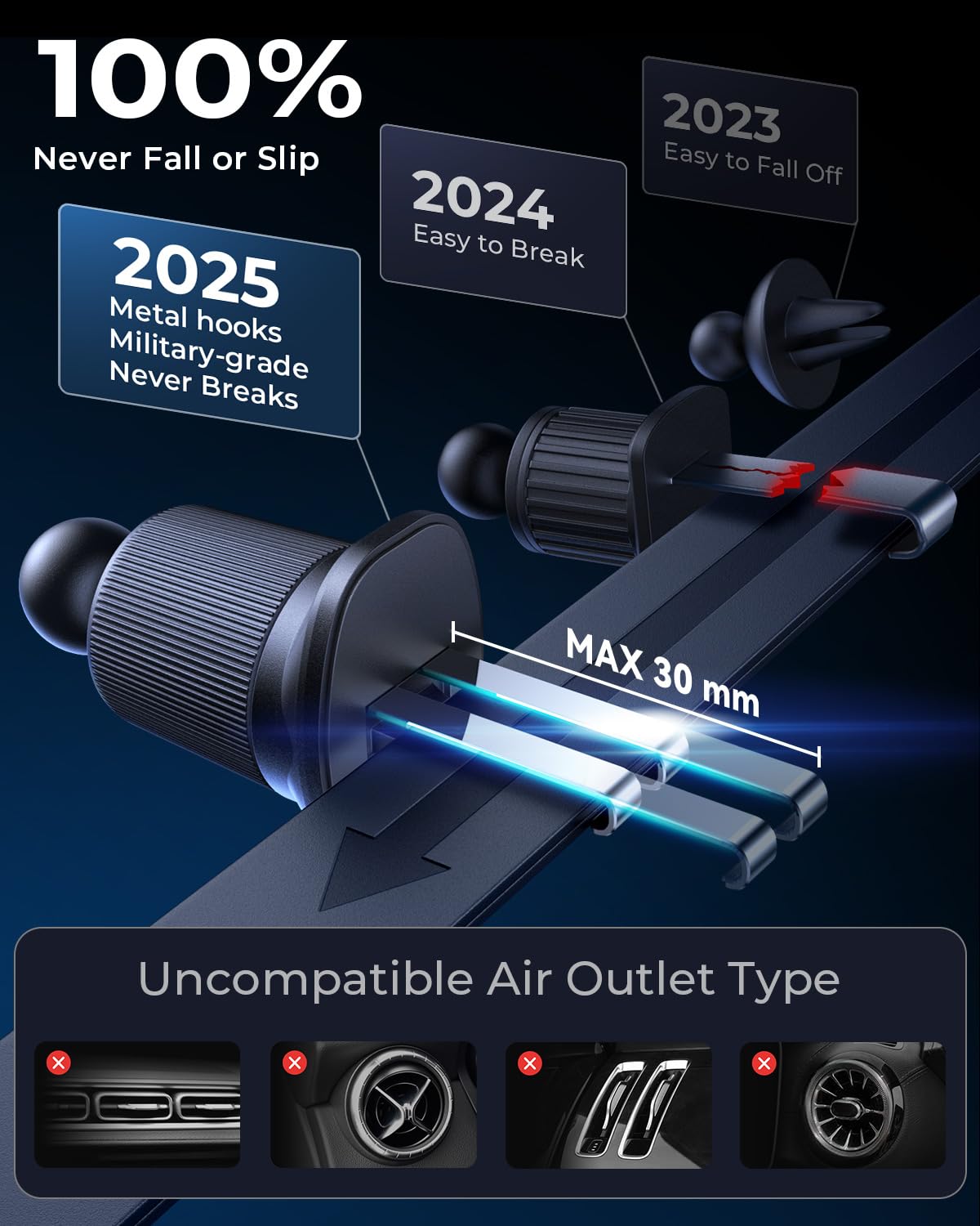 Mrglas For Magsafe Car Mount [ 2025 Upgraded 40 Strong Magnets] [360 Rotation] Air Vent Magnetic Phone Holder [Double Metal Hook