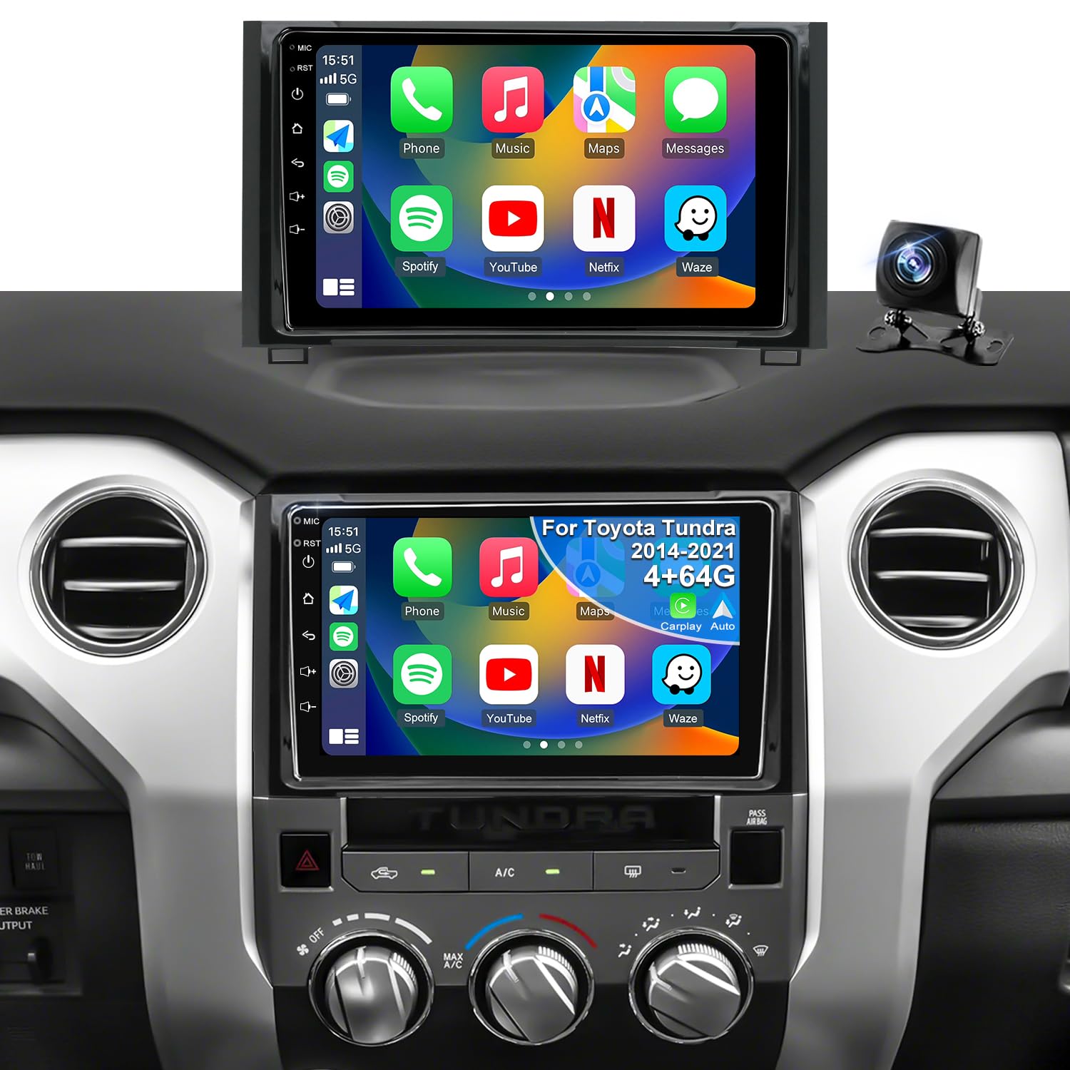 4G+64G Upgrade Android Car Radio for Toyota Tundra 2014-2021, Car Audio HD 9inch Touchscreen Setero Head Unit Wireless Carplay A