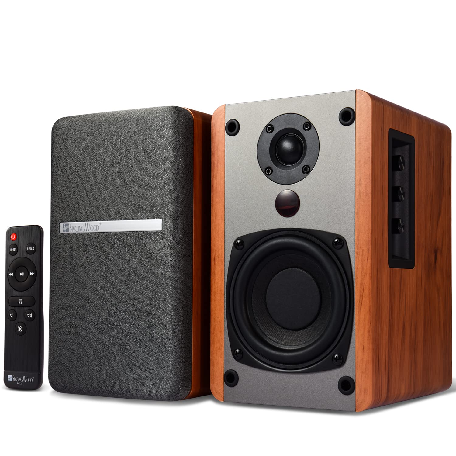 Singing Wood Bt25 (2024 Version) Bluetooth Active Bookshelf Speakers For With Optical Aux Inputs Subwoofer Line Out For Pc, Tvs, Turntable, Wooden Enclosure,80W   Beach Wood