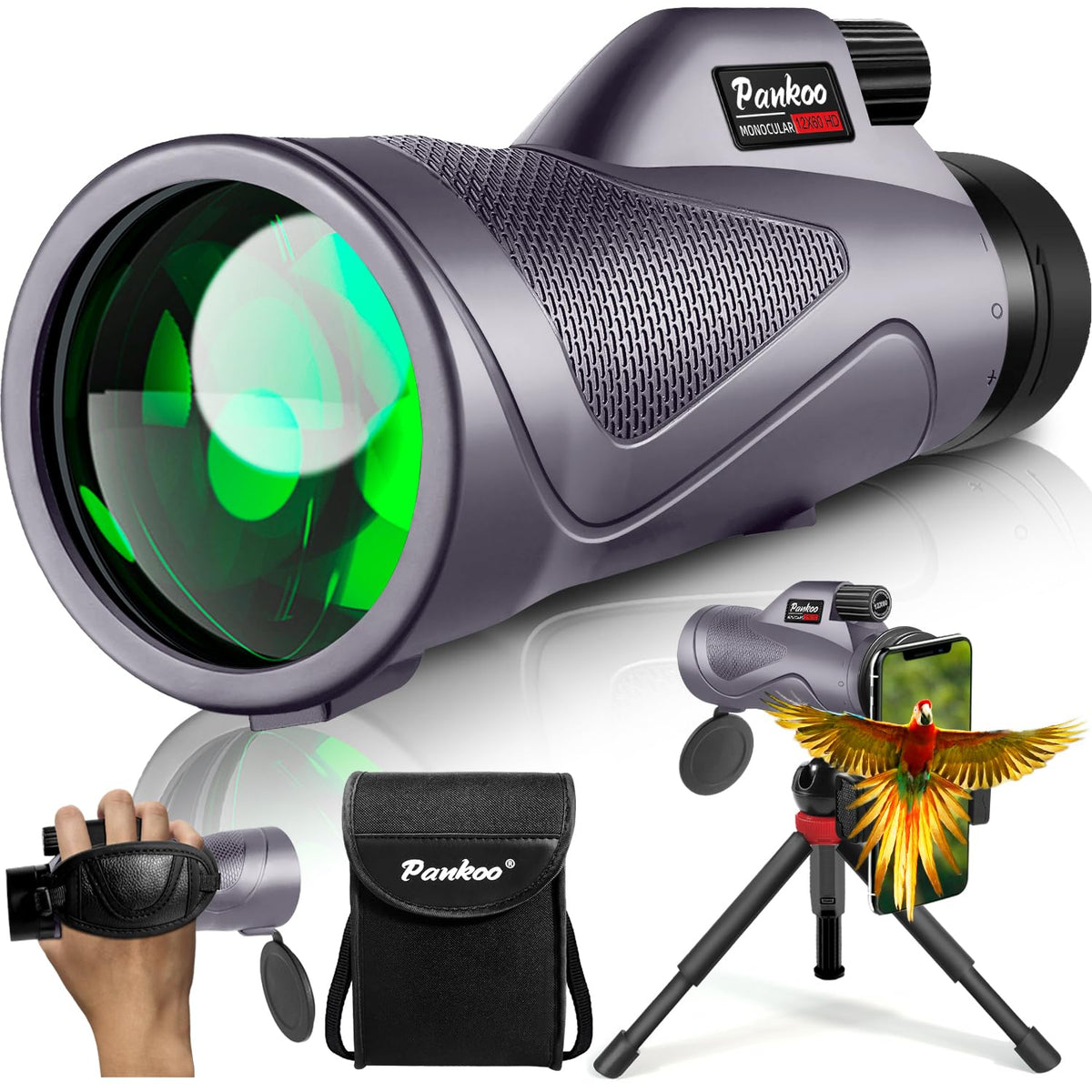 12X60 Purple Monocular Telescope High Powered With Smartphone Adapter Tripod And Portable Bag, Larger Vision Monoculars For Adul