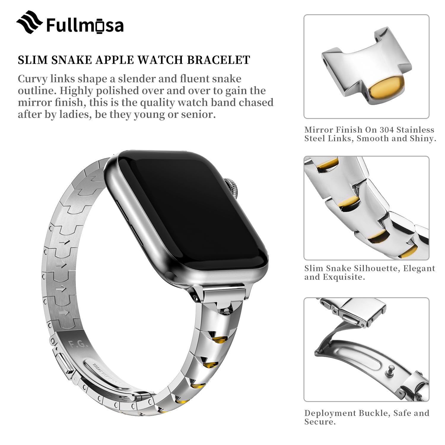 Fullmosa Compatible With Apple Watch Band Stainless Steel 41Mm 40Mm 38Mm 49Mm 45Mm 44Mm 42Mm,Women Slim Band For Iwatch Ultra2/U
