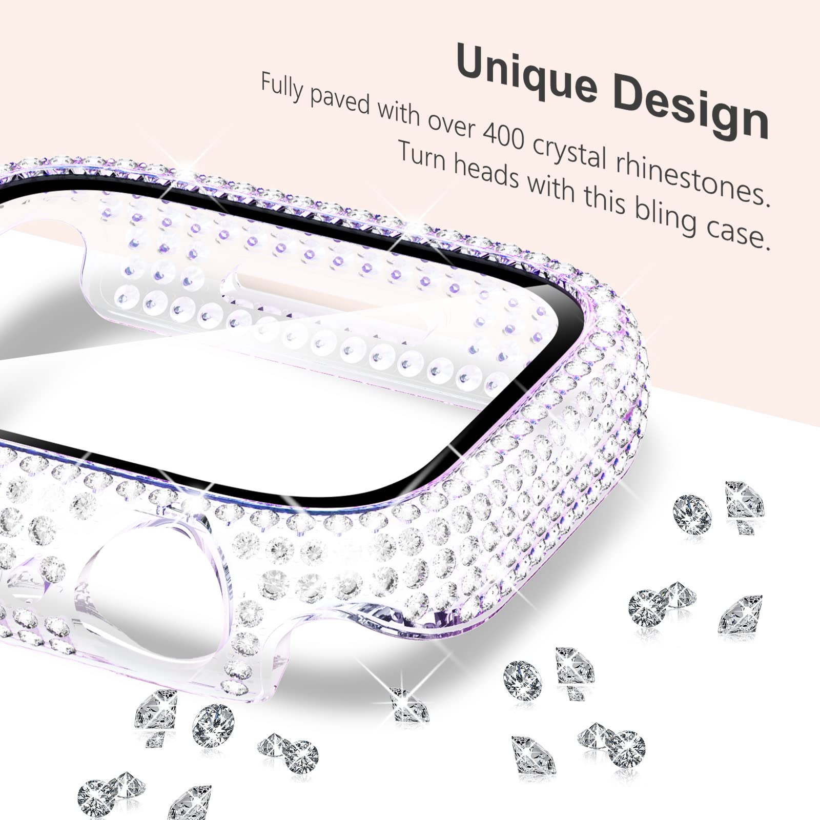 Kades Compatible With Iwatch Series 9 8 7 41Mm Accessories With Built In Tempered Glass Screen Protector Bling Crystal Diamond R