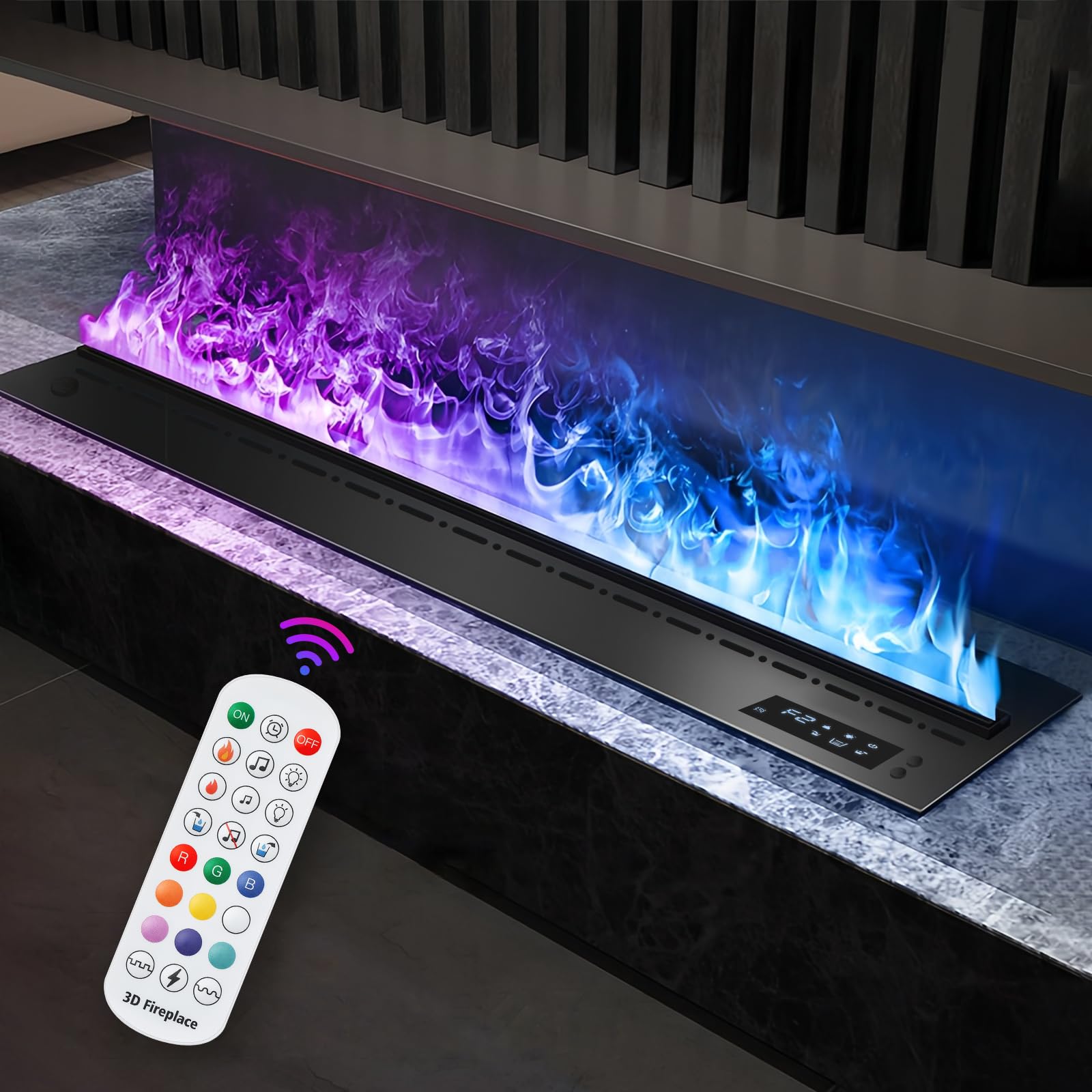 Electric Fireplace 3D Water Vapor Fireplace Recessed Multicolour Realistic Atomized Flame, With Water And Remote Control Electri
