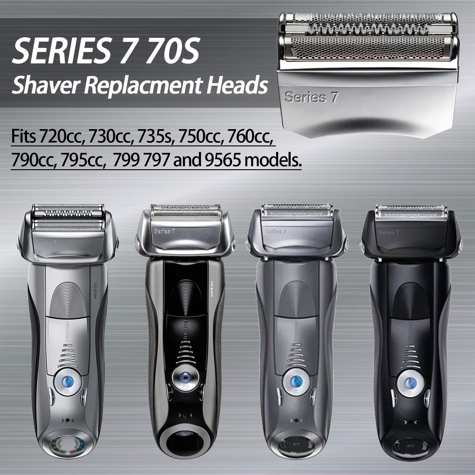 Series 7 70S Foil & Cutters Shaver Replacement Head For Brau N Series 7 Electric Razors, Compatible With Bra Un S7 720Cc 750Cc 7