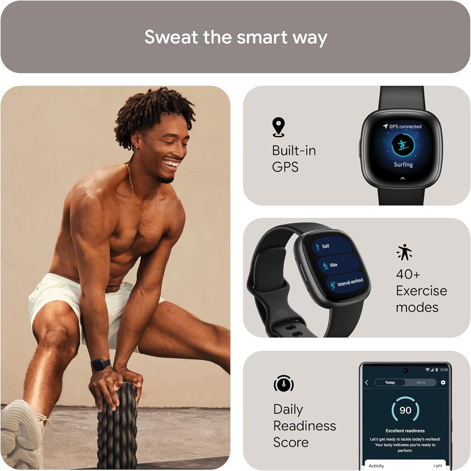 Fitbit Versa 4 Fitness Smartwatch With Daily Readiness, Gps, 24/7 Heart Rate, 40+ Exercise Modes, Fit Bit Smart Watch For Men An